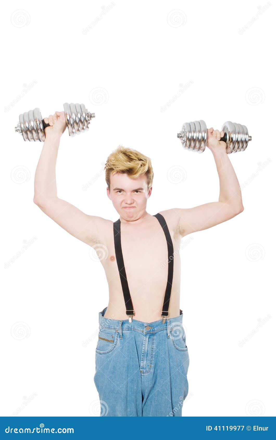 Funny man with dumbbells stock image. Image of athletic 41119977