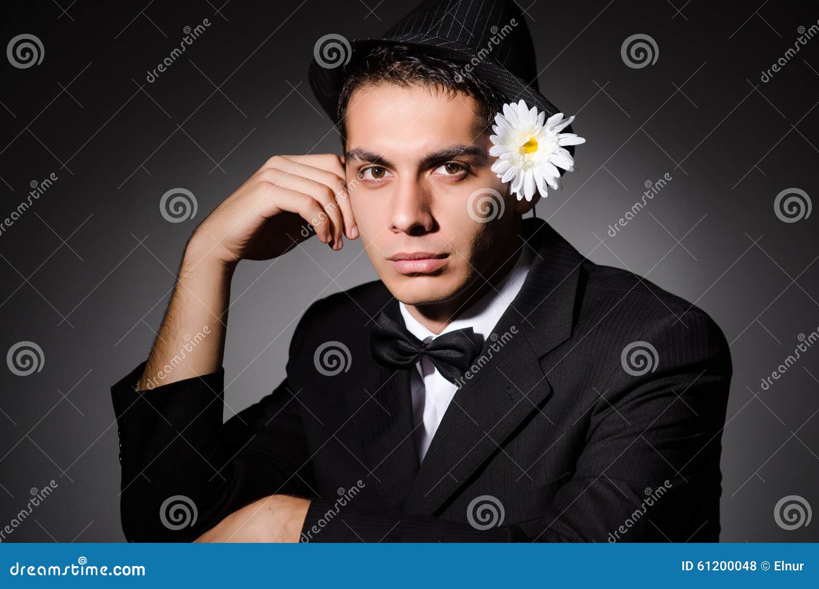 The Funny Man with Flower in Dark Studio Stock Photo Image of clothes