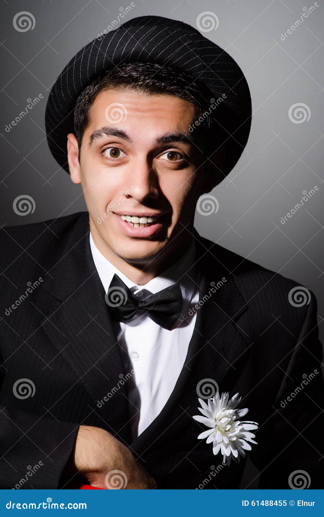 The Funny Man with Flower in Dark Studio Stock Image Image of black