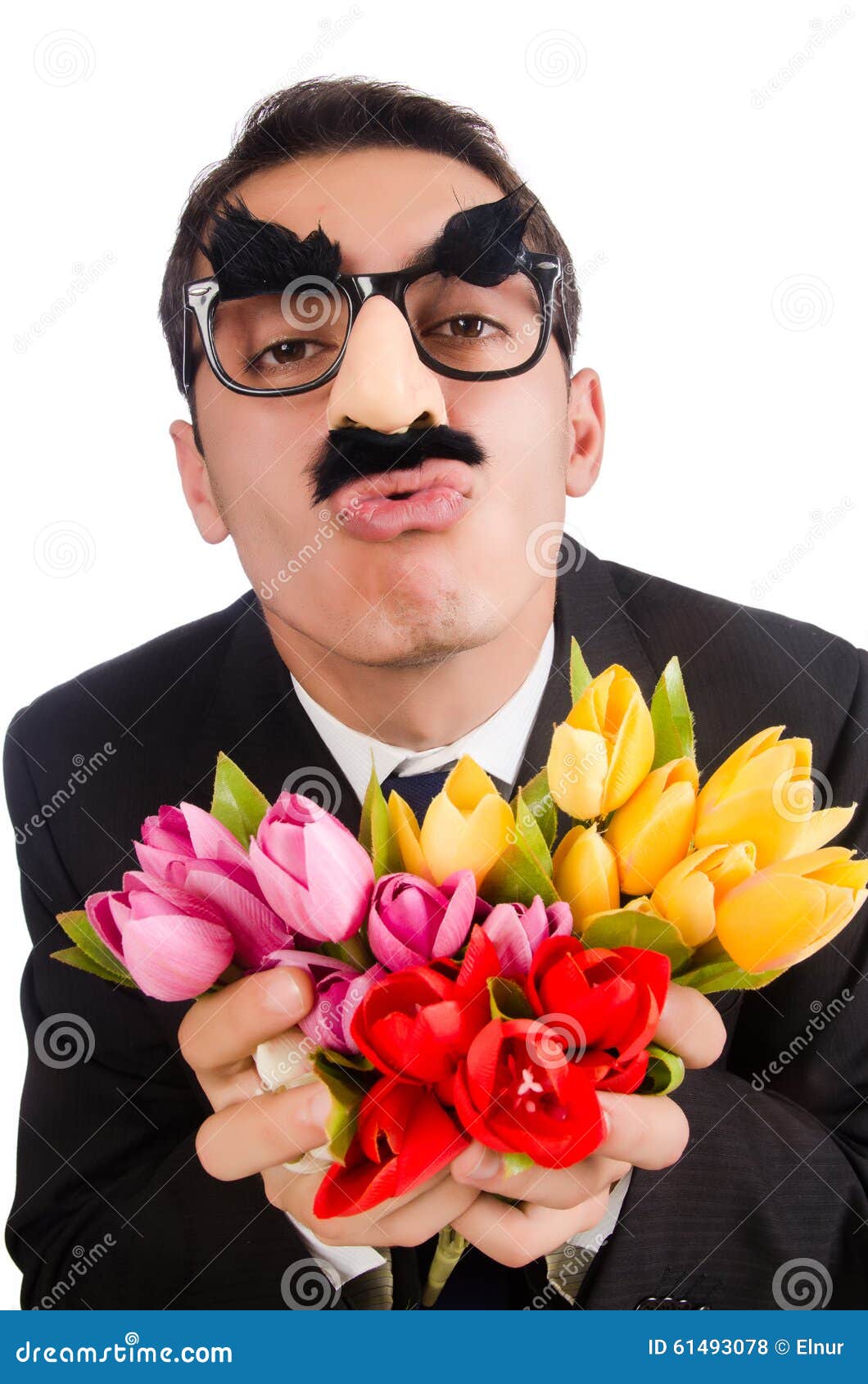The Funny Man with Flowers Isolated on White Stock Photo Image of