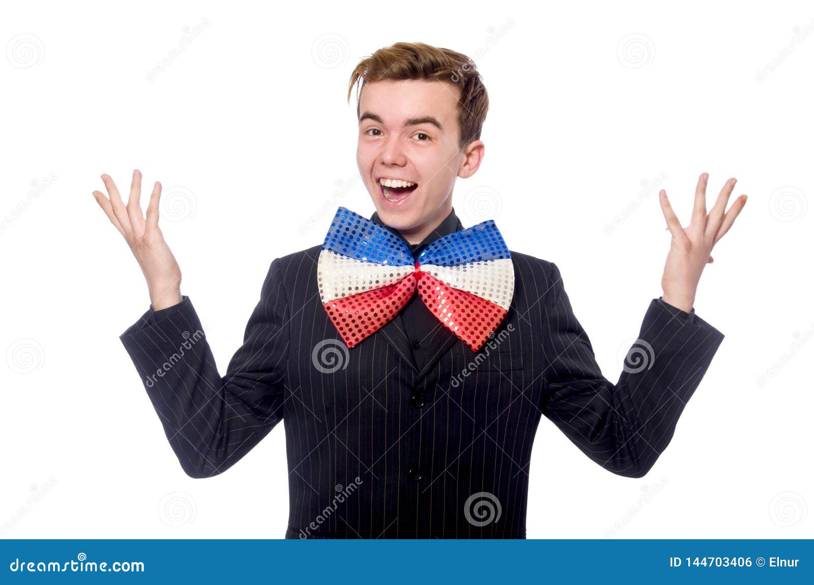 The Funny Man with Giant Bow Tie Stock Photo Image of excited, clown