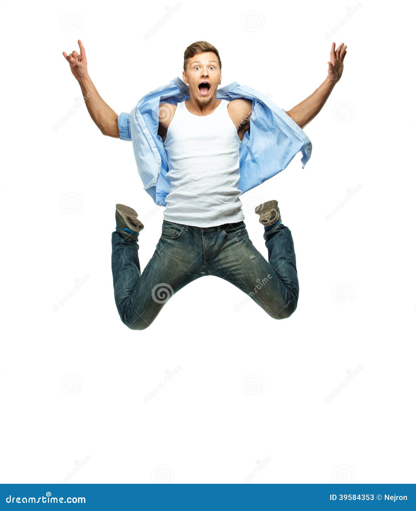 Funny man jumping stock image. Image of casual, background - 39584353