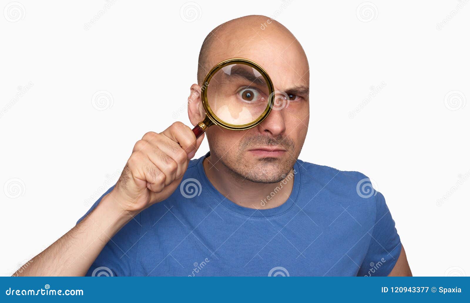 Funny Man Looking at You through Magnifier Stock Image - Image of angry,  people: 120943377