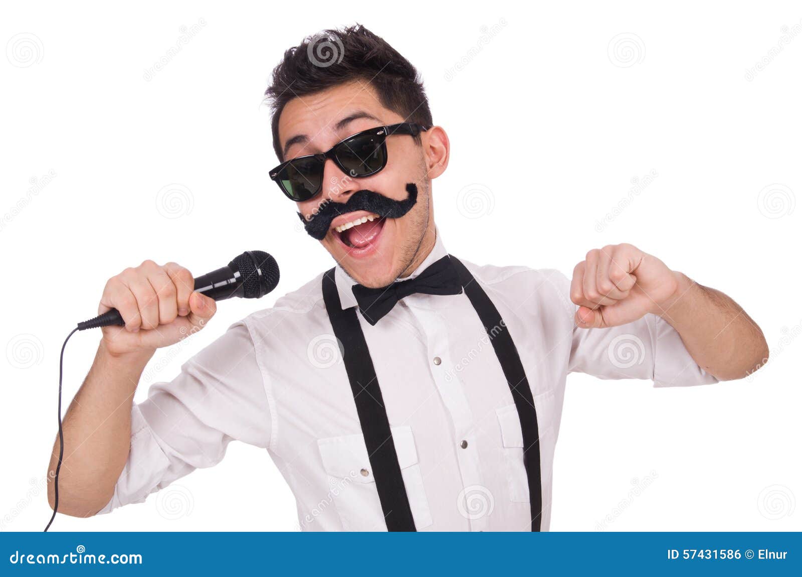 Funny Man with Mic Isolated on the White Stock Photo - Image of macho, funny:  57431586