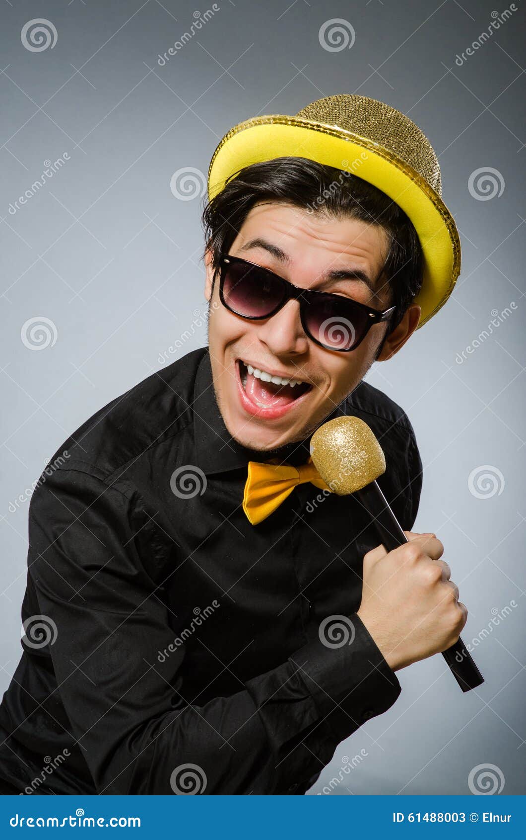 The Funny Man with Mic in Karaoke Concept Stock Image Image of show