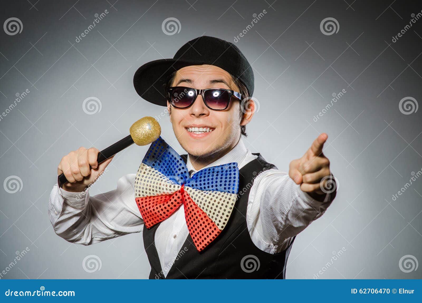 Funny Man with Mic in Karaoke Concept Stock Photo Image of microphone