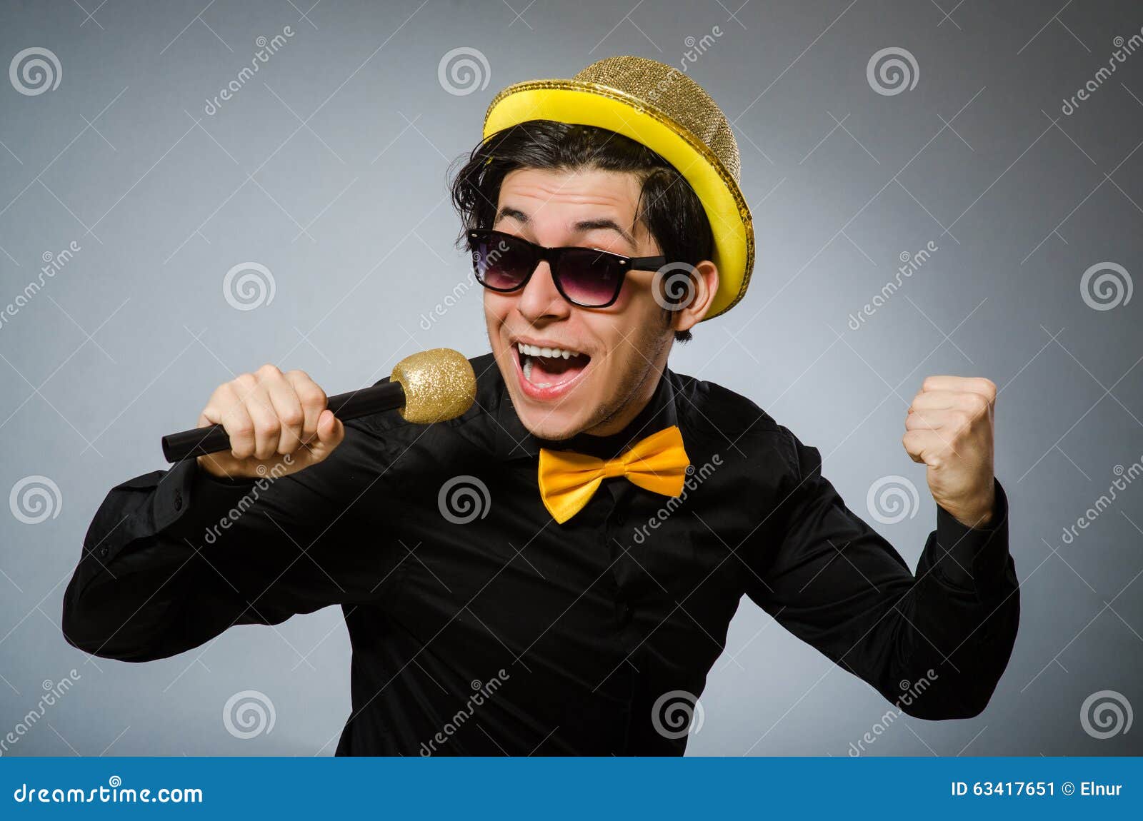 The Funny Man with Mic in Karaoke Concept Stock Image Image of