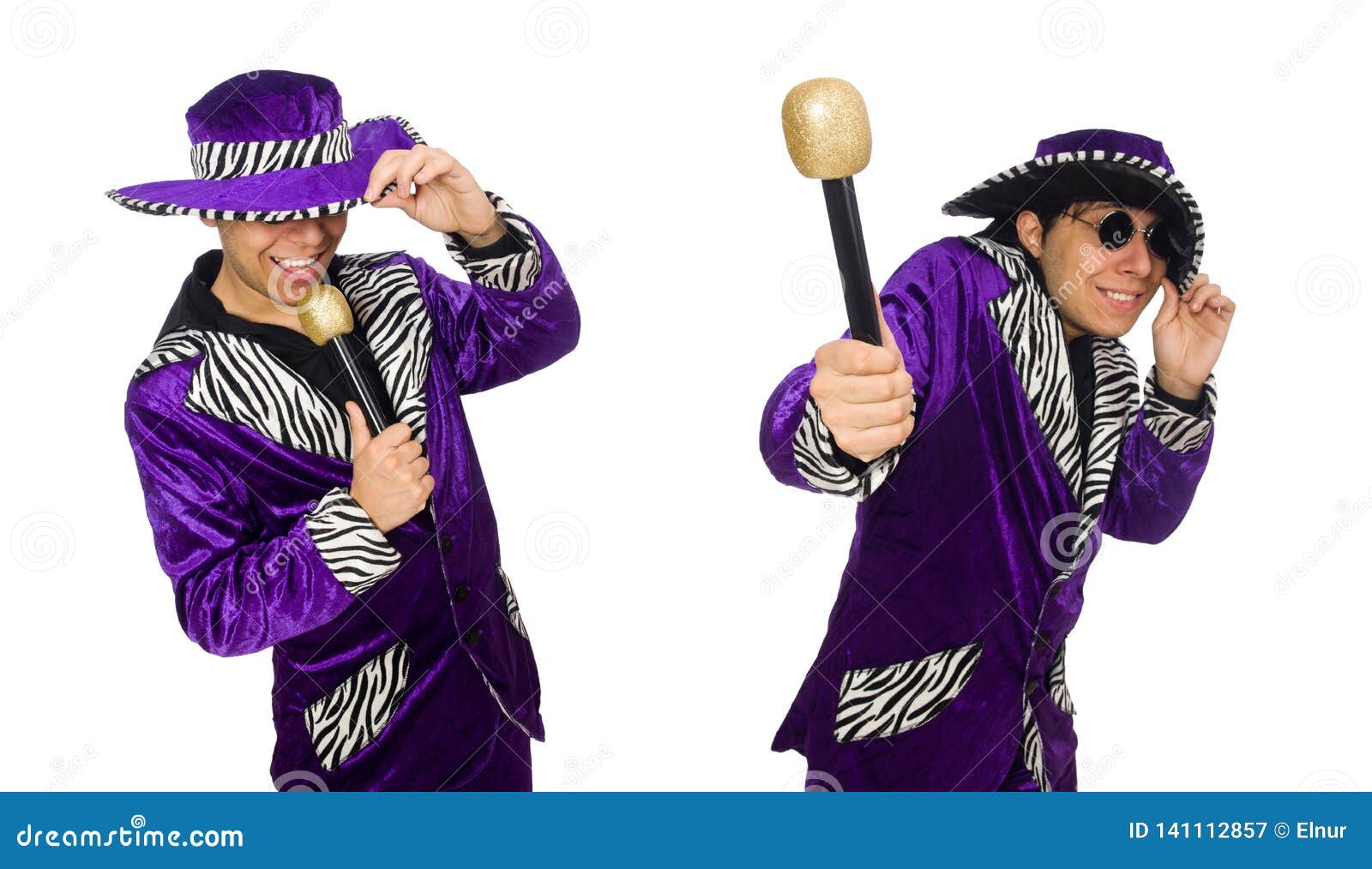 The Funny Man with Microphone Isolated on White Stock Image Image of