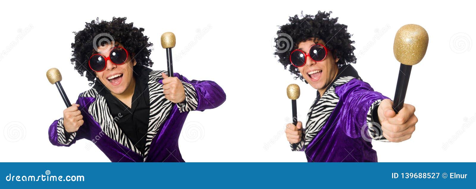 The Funny Man with Microphone Isolated on White Stock Image Image of