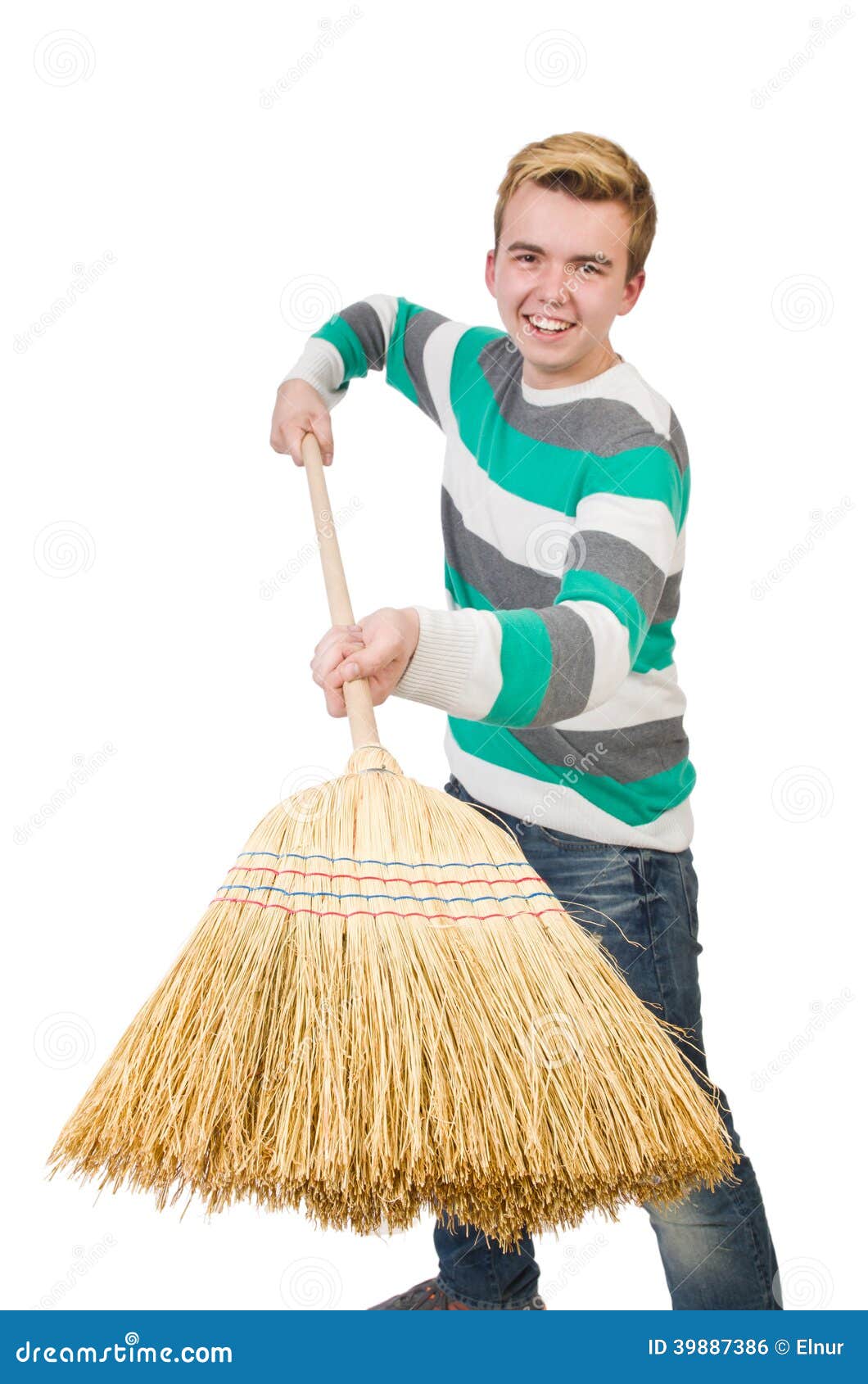 Funny man with mop stock photo. Image of happy, clean 39887386