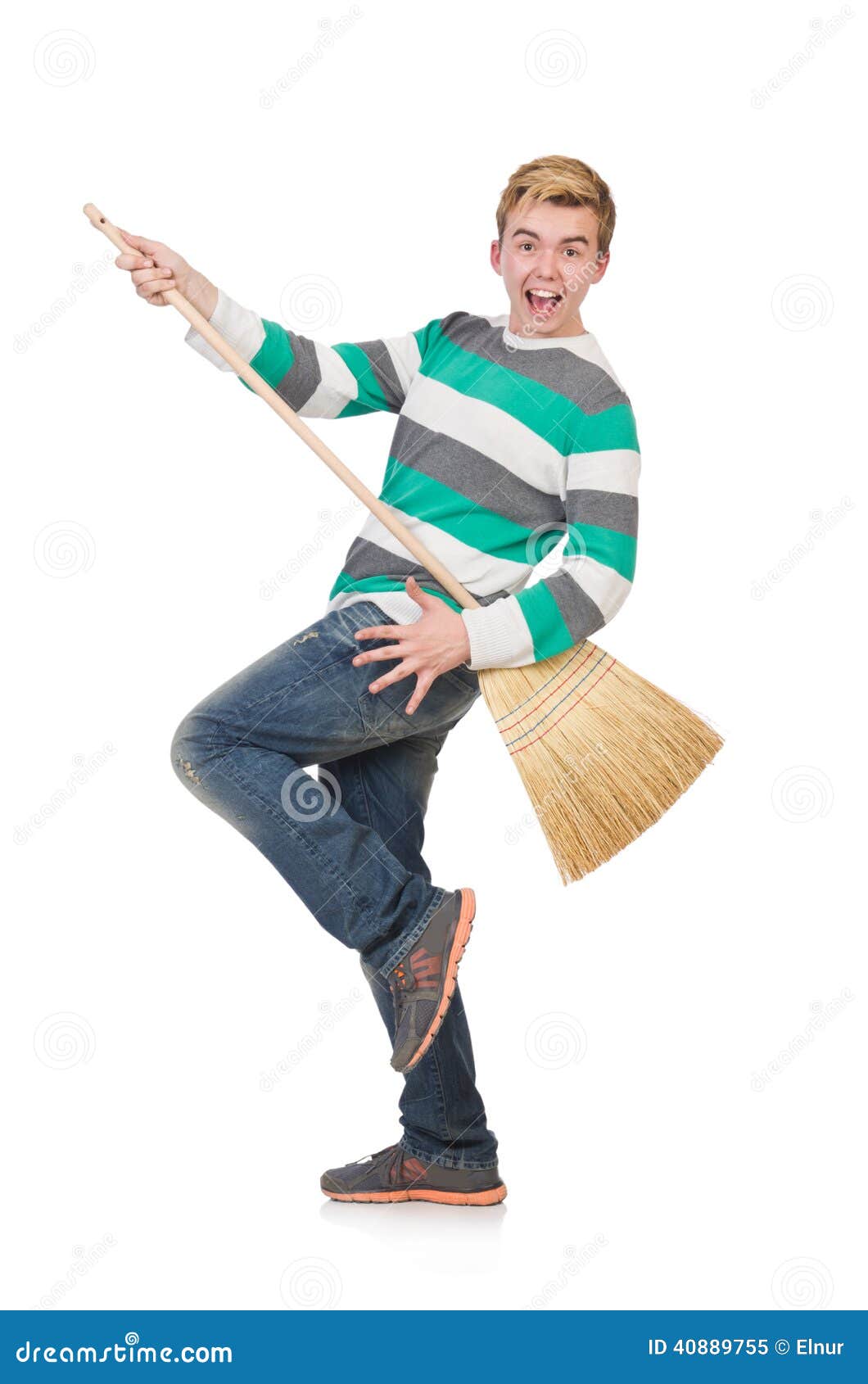Funny man with mop stock image. Image of broom, clean 40889755