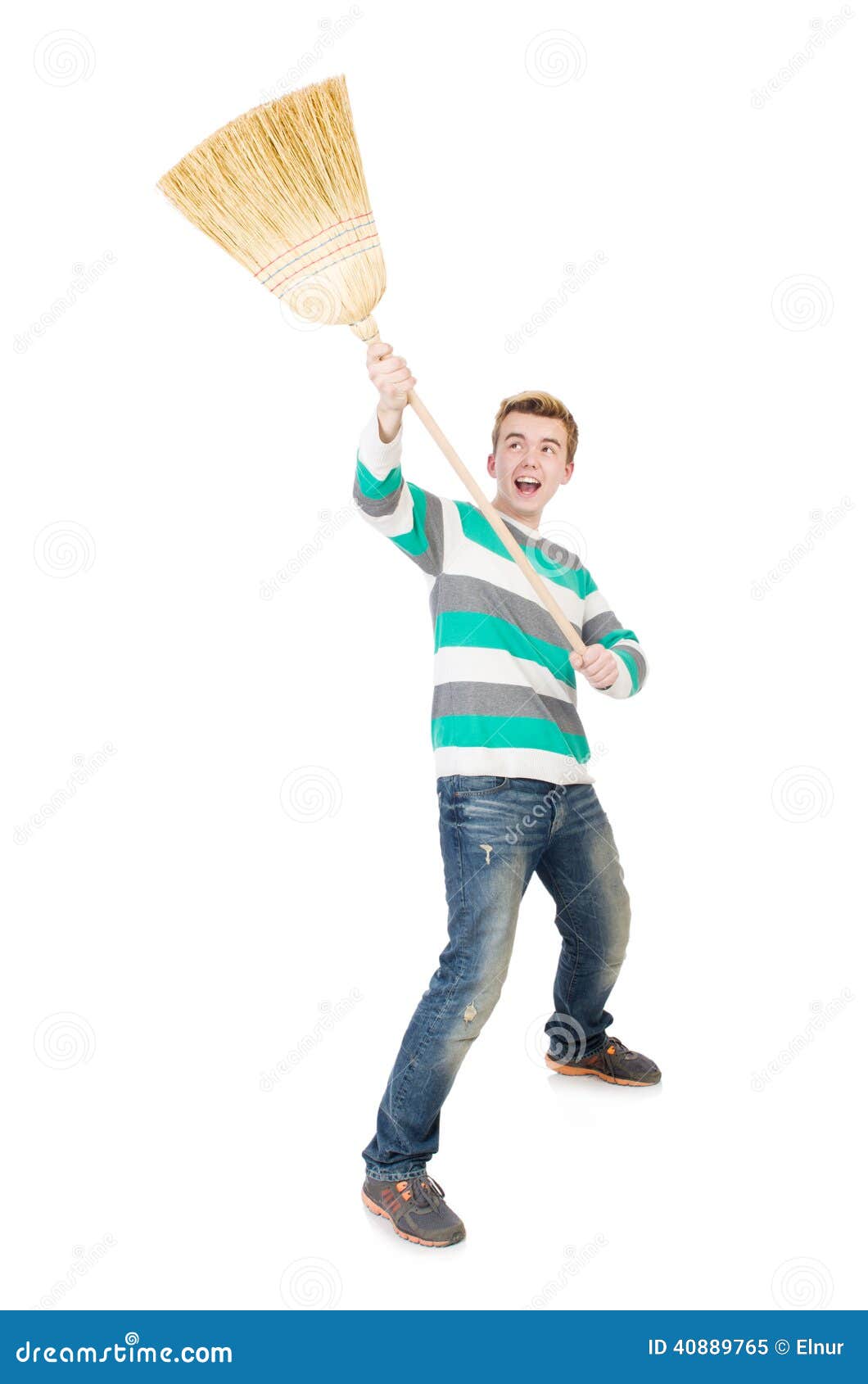 Funny man with mop stock image. Image of housekeeping 40889765