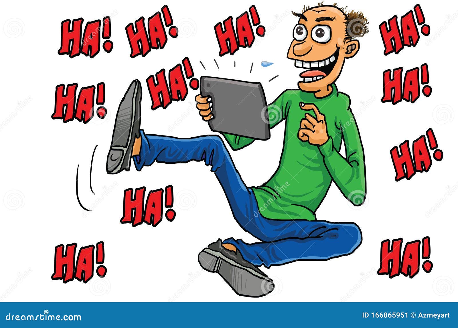 Funny Man See Jokes Video in Tablet Stock Illustration - Illustration of  smile, funny: 166865951