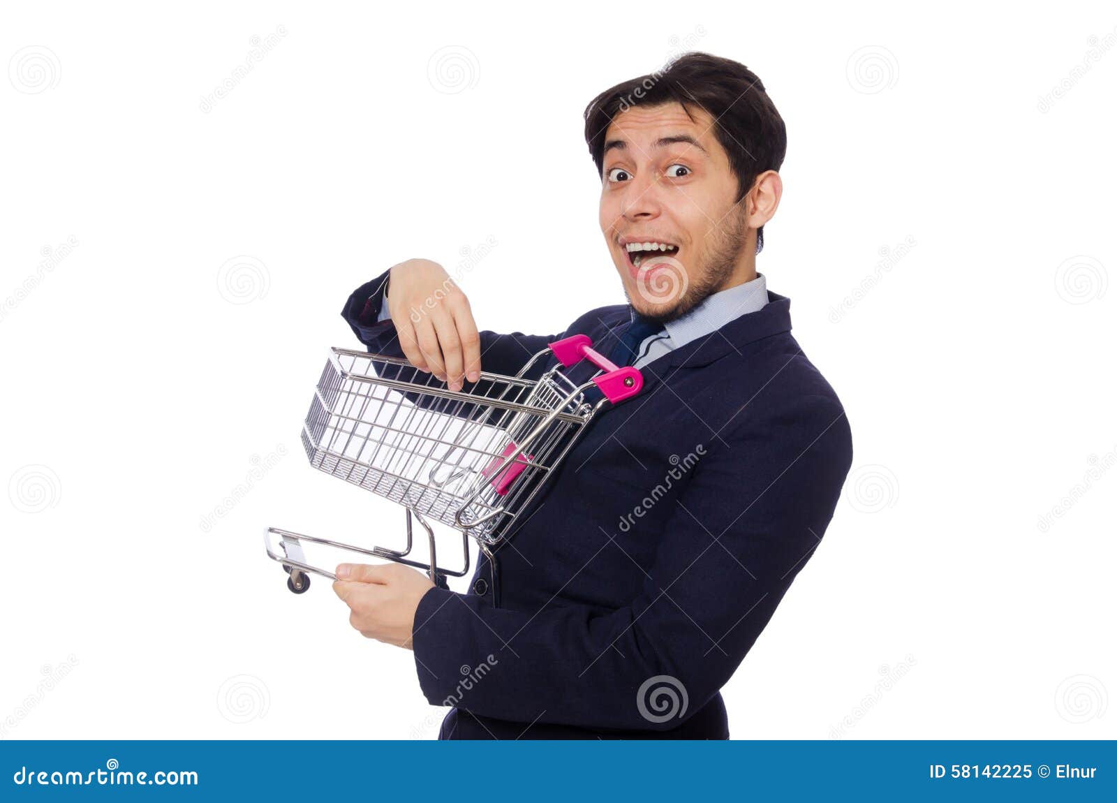 Funny Man with Shopping Cart Stock Image Image of market, online 58142225