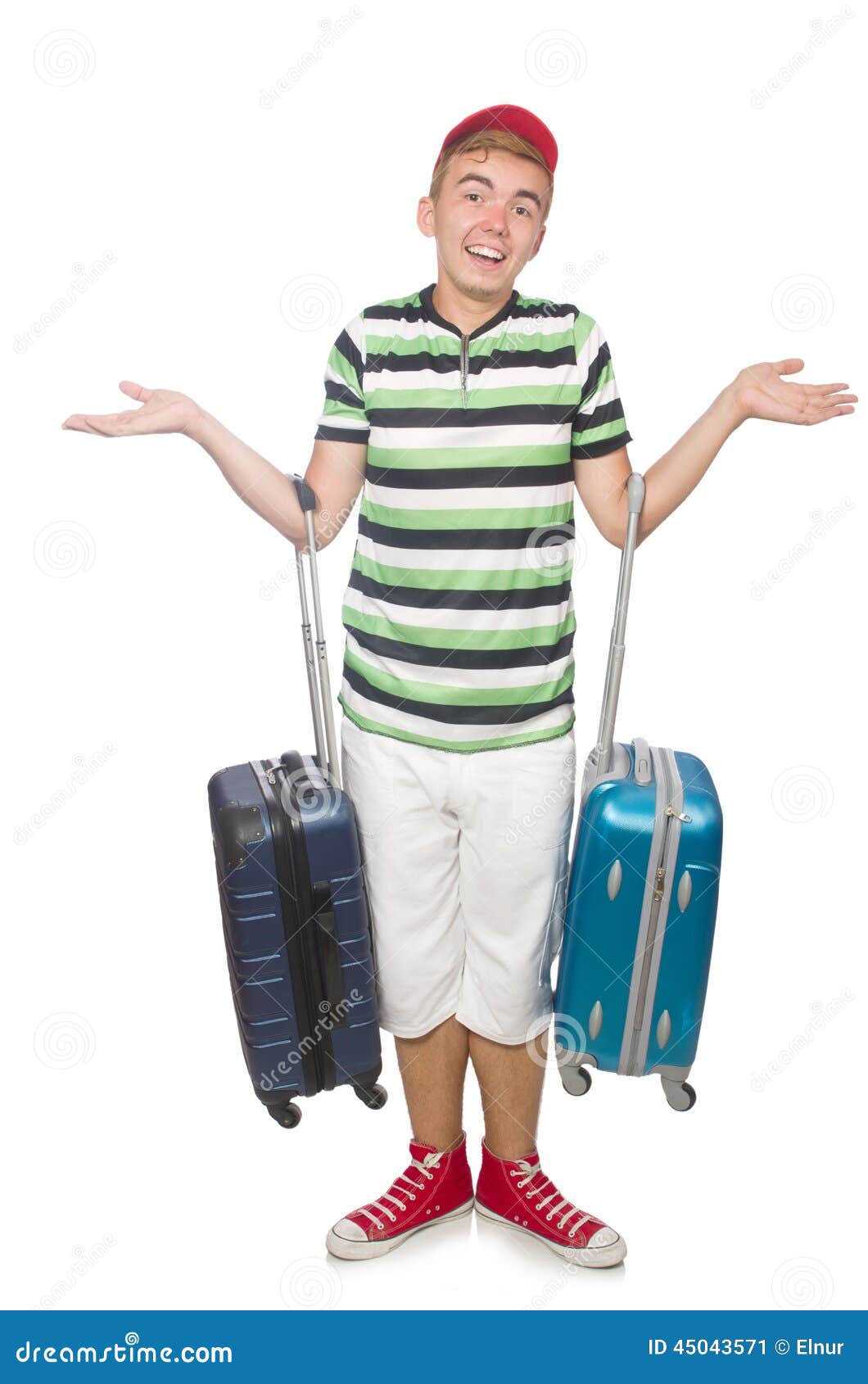 Funny Man with Suitcase Isolated Stock Image Image of extra, backpack