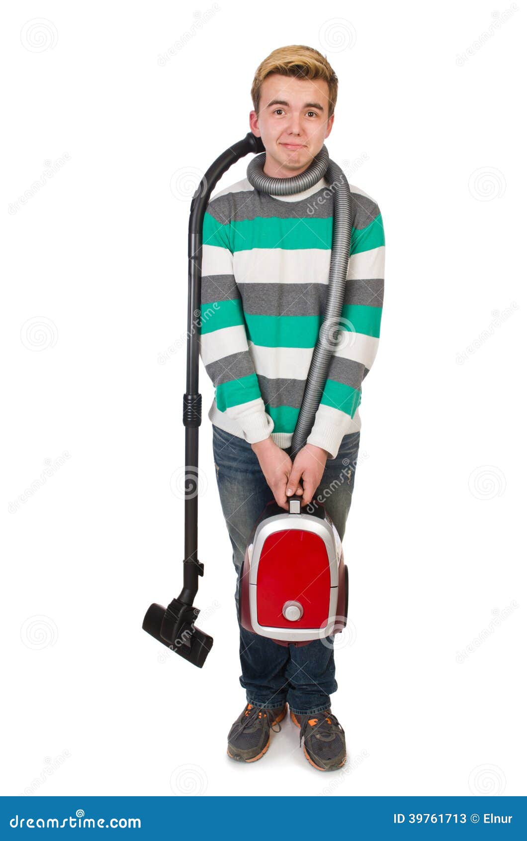 Funny Man with Vacuum Cleaner Stock Image Image of hygiene, cleaning