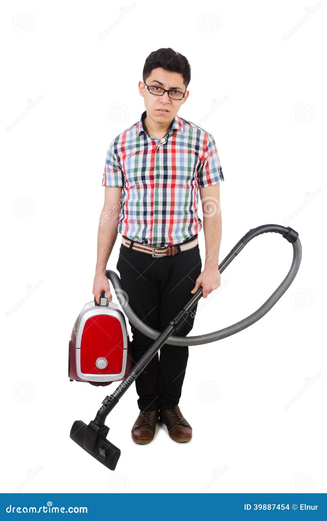 Funny Man with Vacuum Cleaner Stock Photo Image of carpet, electric