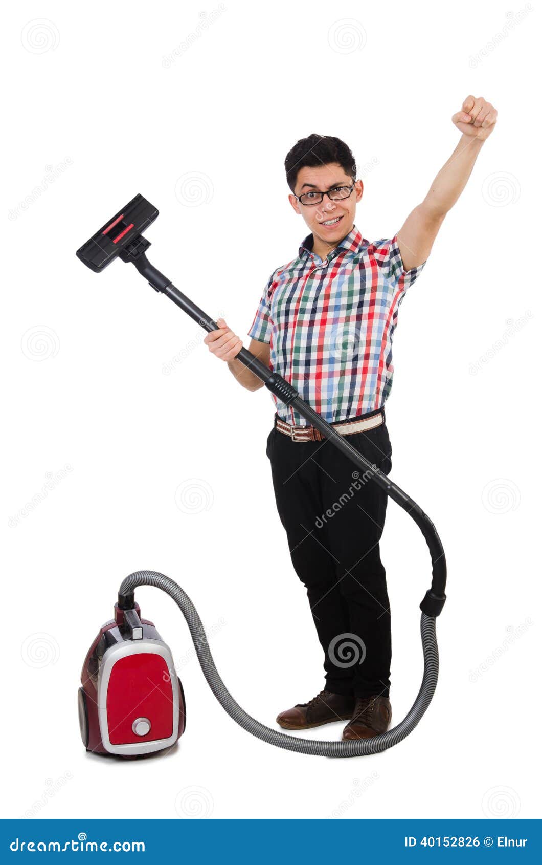 Funny Man with Vacuum Cleaner Stock Photo Image of clean