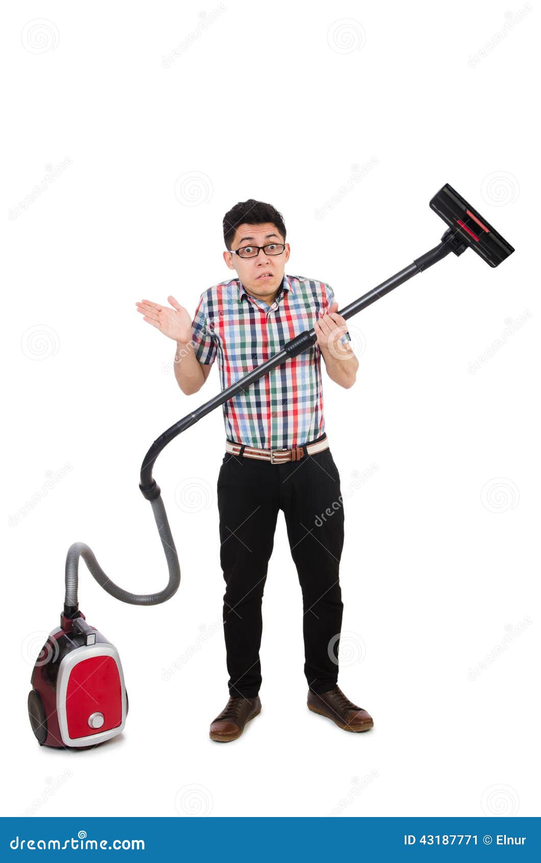 Funny Man with Vacuum Cleaner Stock Image Image of comic, background