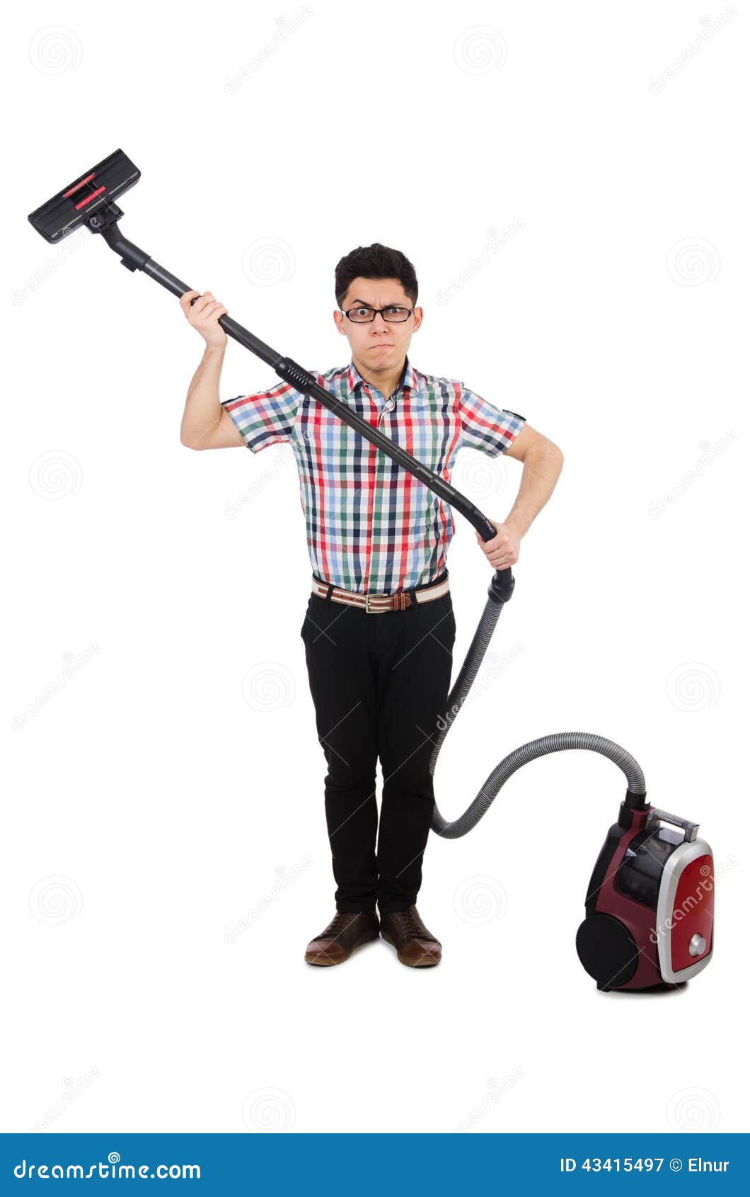 Funny Man with Vacuum Cleaner Stock Image Image of comic, home 43415497