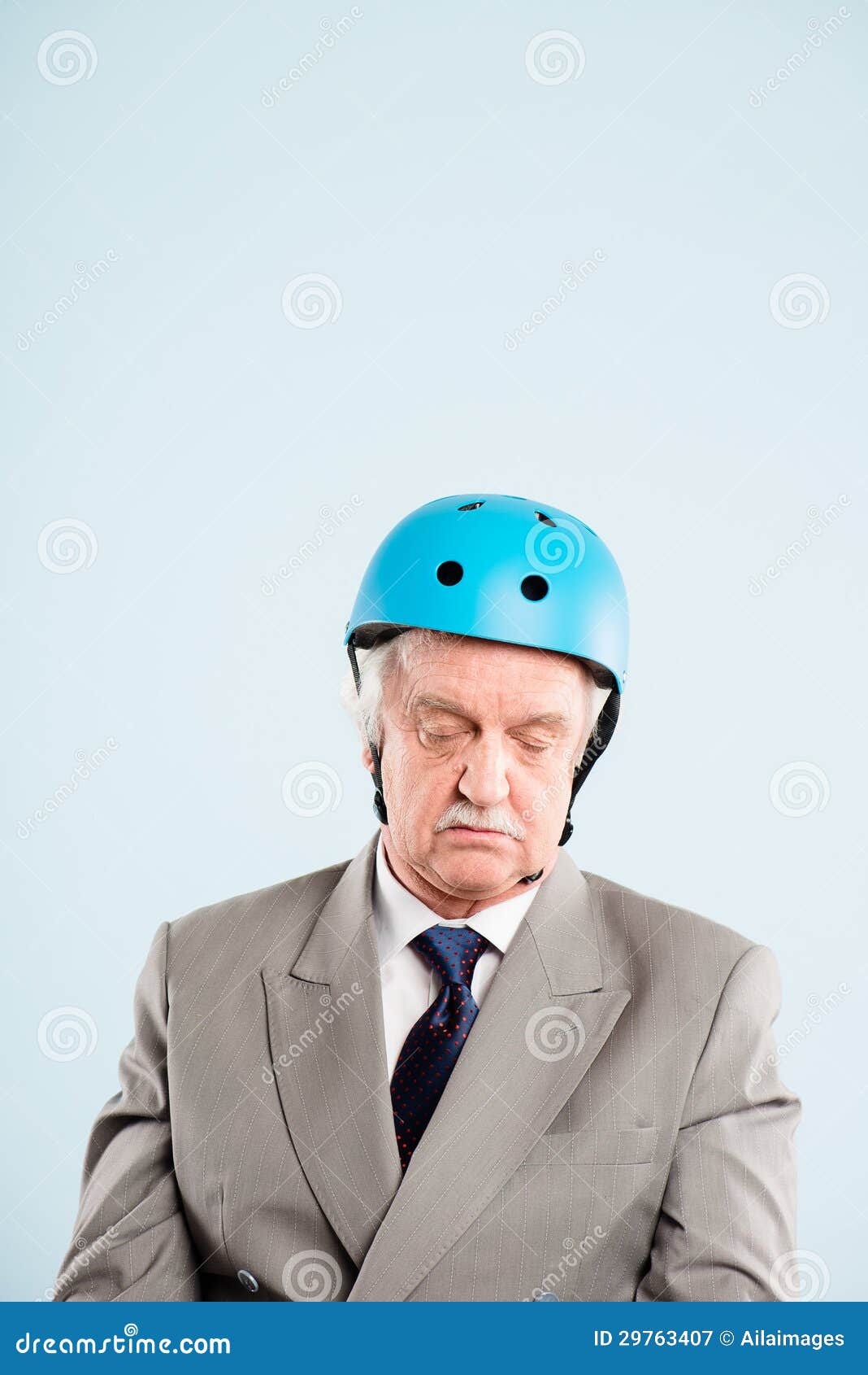 Funny Man Wearing Cycling Helmet Portrait Real People High Defin