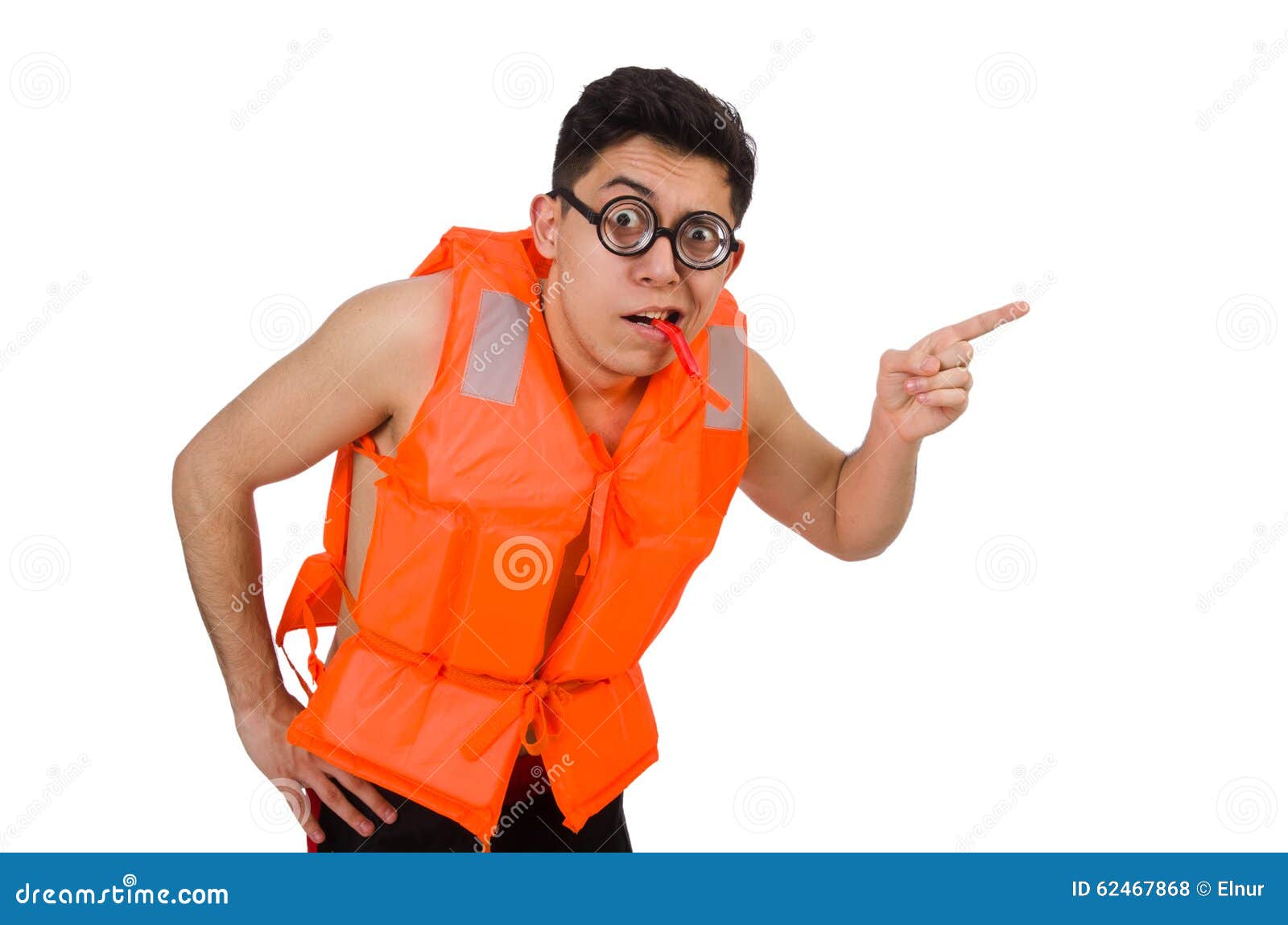 Funny Man Wearing Orange Safety Vest Stock Photo Image of freak, nerd