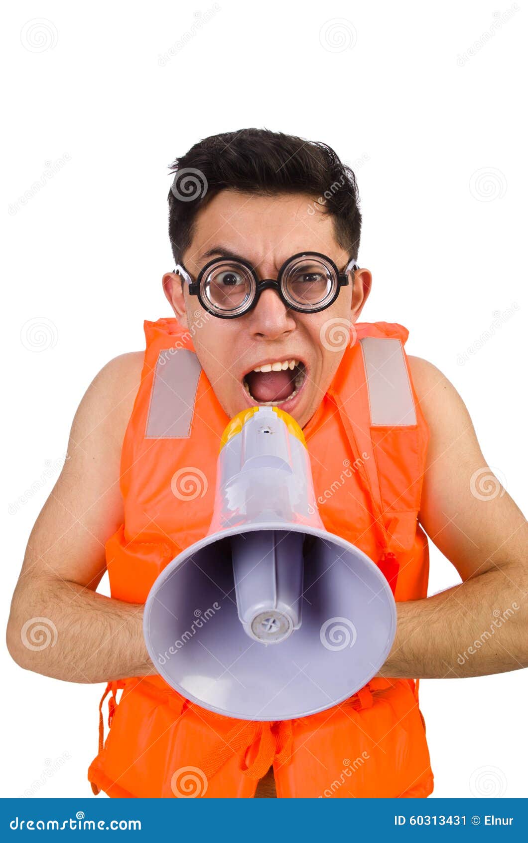 Funny Man Wearing Vest with Loudspeaker Stock Image Image of career