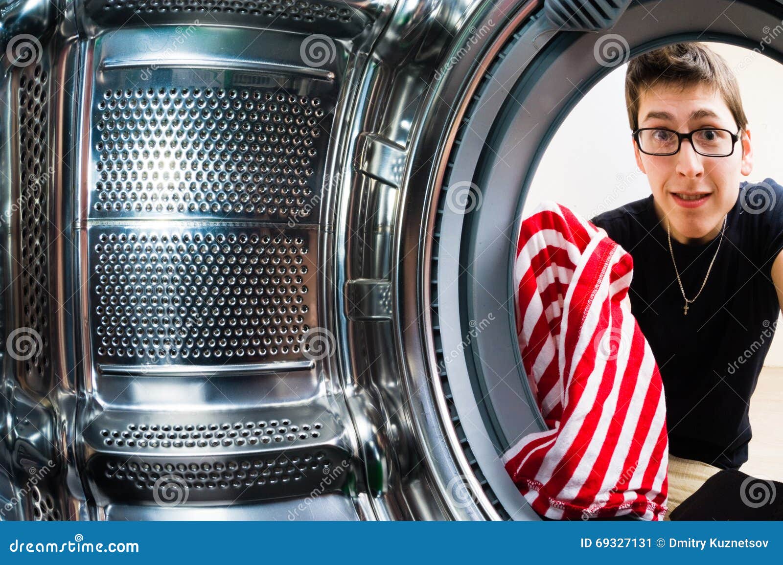 Funny Men Loading Clothes To Washing Machine Stock Image Image of