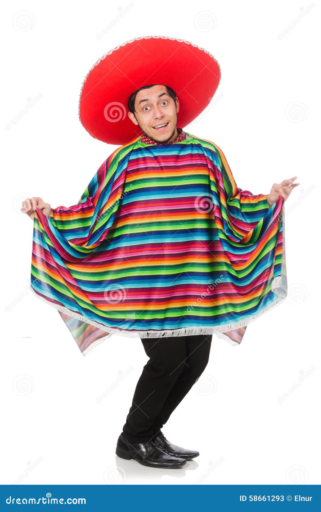 Funny Mexican Wearing Poncho Isolated on White Stock Image Image of