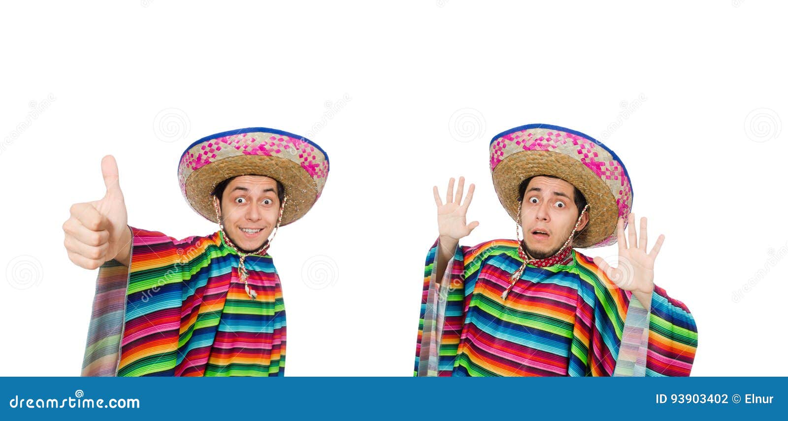 The Funny Mexican Wearing Poncho Isolated on White Stock Photo Image