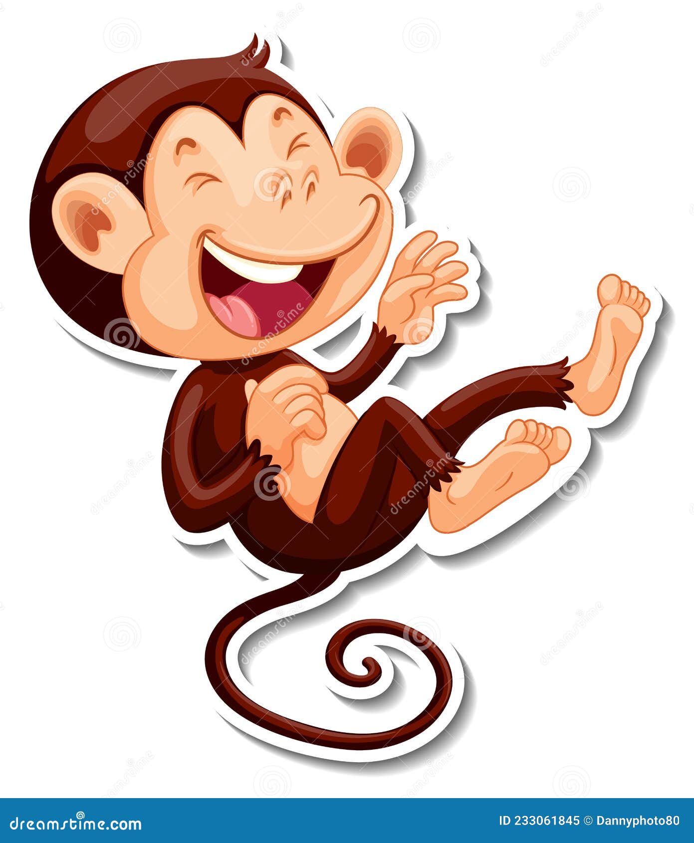 Funny Monkey Laughing Cartoon Character Sticker Stock Vector