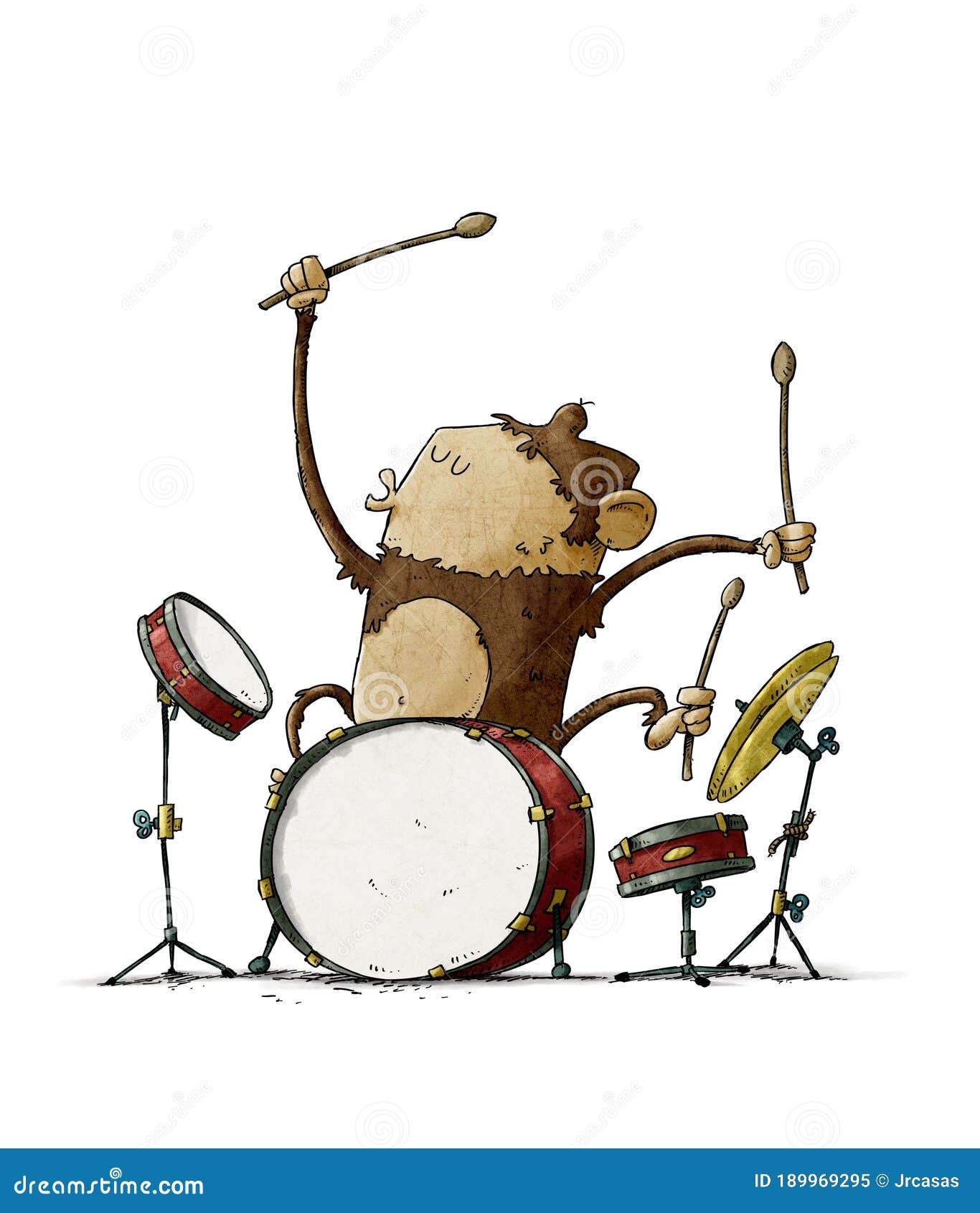 Funny Monkey is Playing a Drums Stock Illustration Illustration of