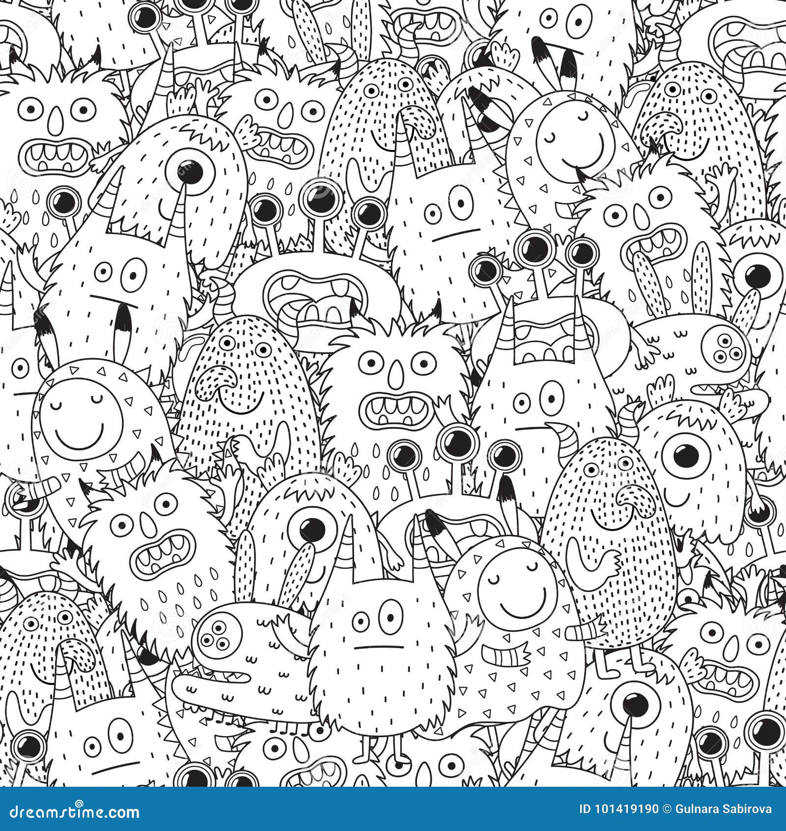 funny monsters seamless pattern for coloring book