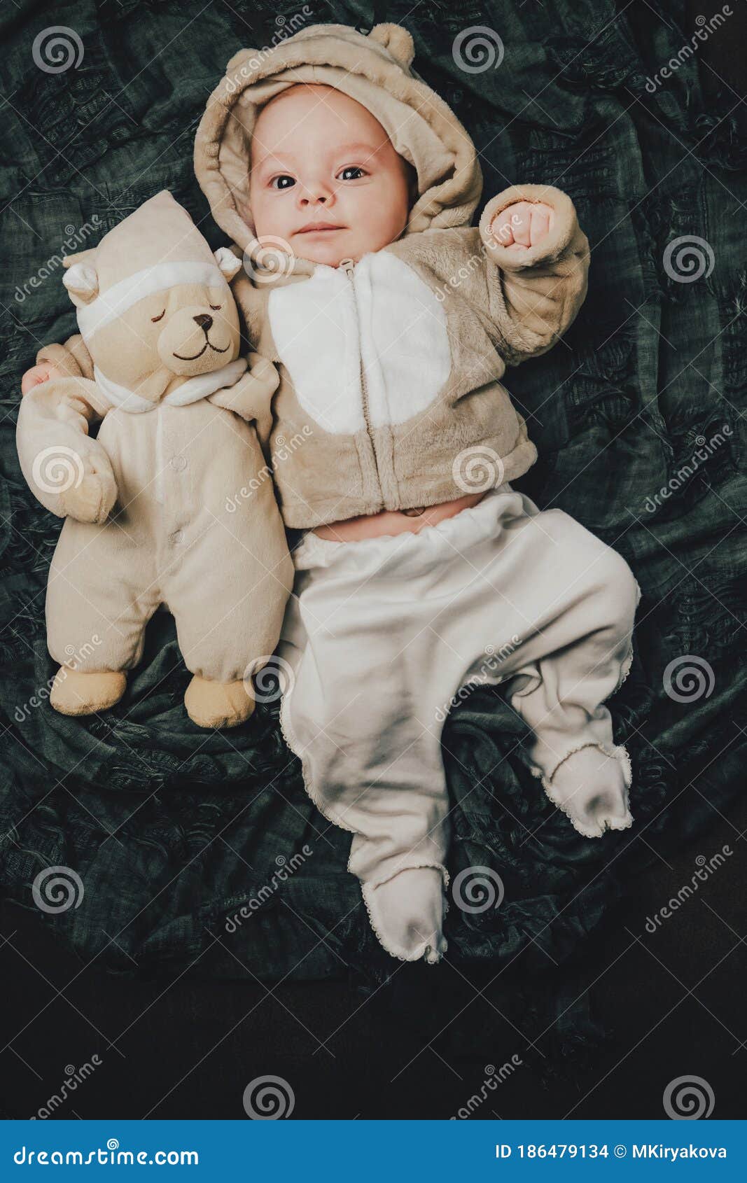 Funny 2 Month Old Baby Boy in Cute Costume Lying on Back with Soft ...