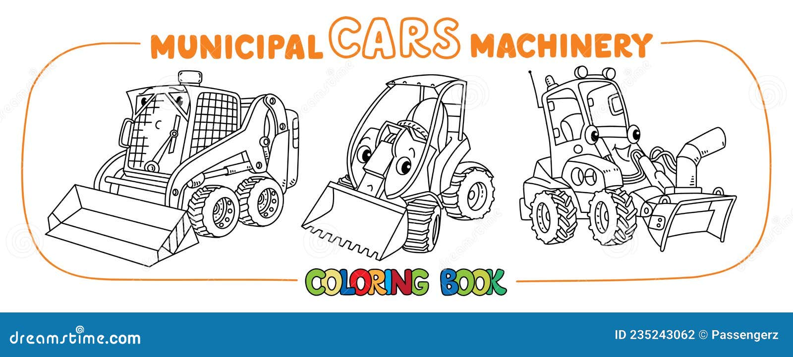 funny municipal cars with eyes coloring book set