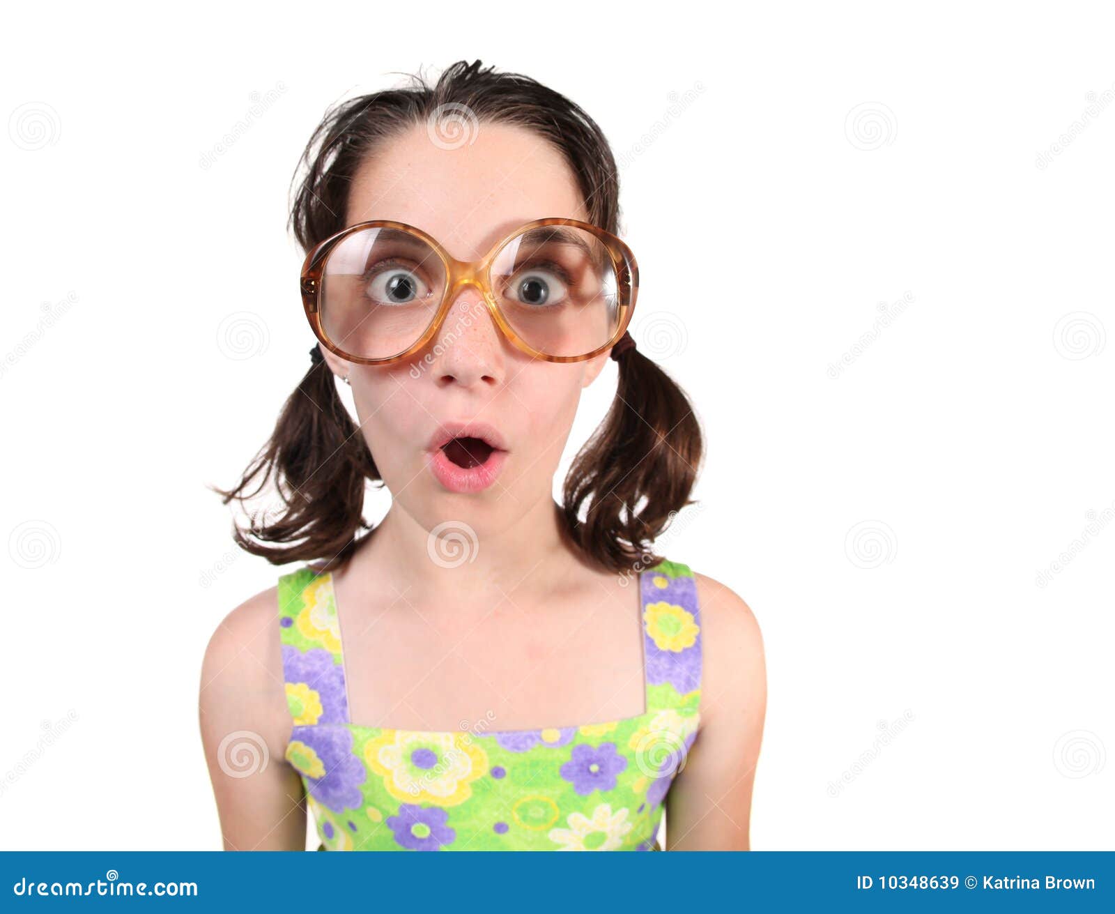 Funny Nerdy Girl Wearing Eyeglasses On White Backg Royalty Free Stock
