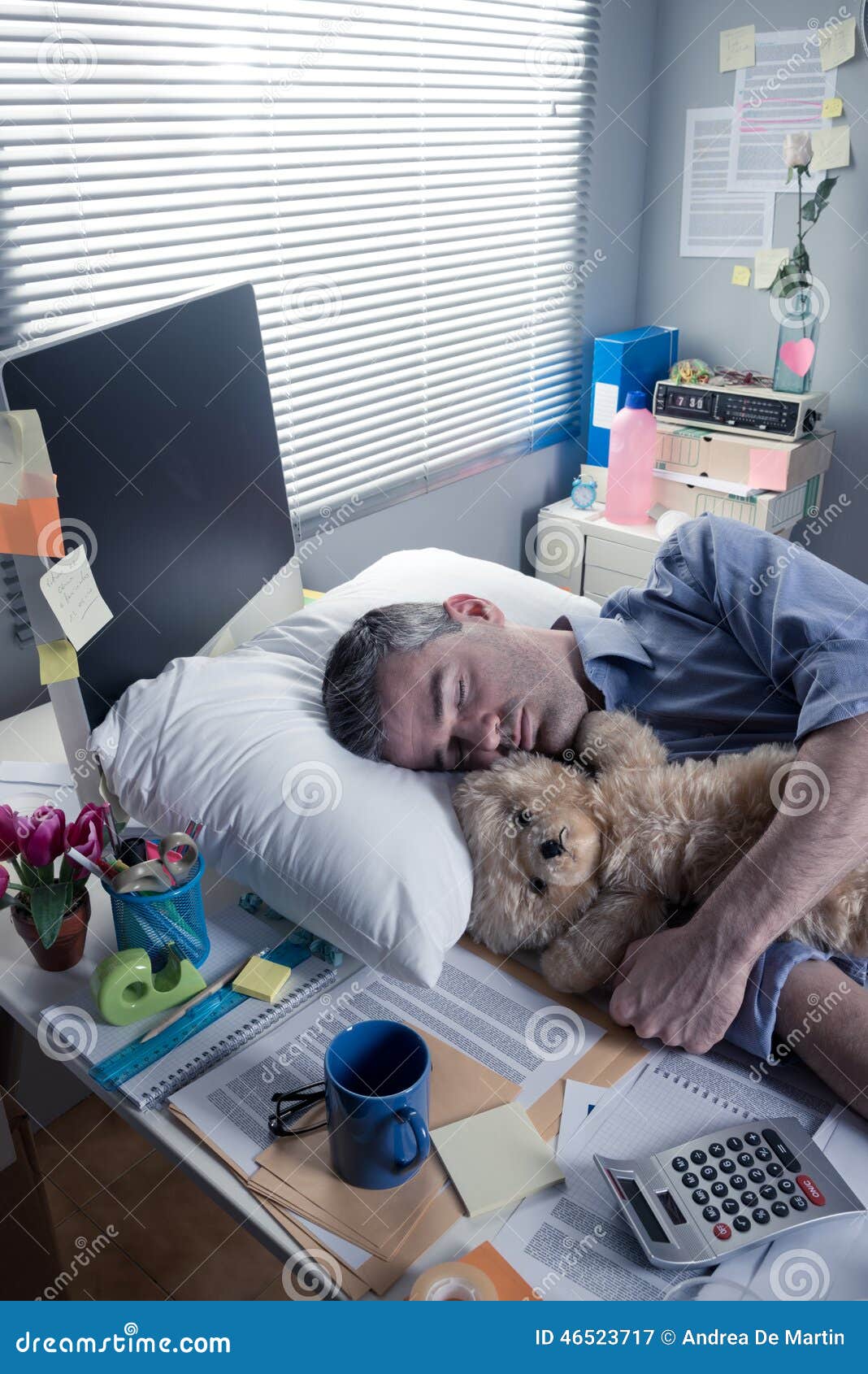 Funny Office Worker Sleeping in the Office Overnight Stock Image