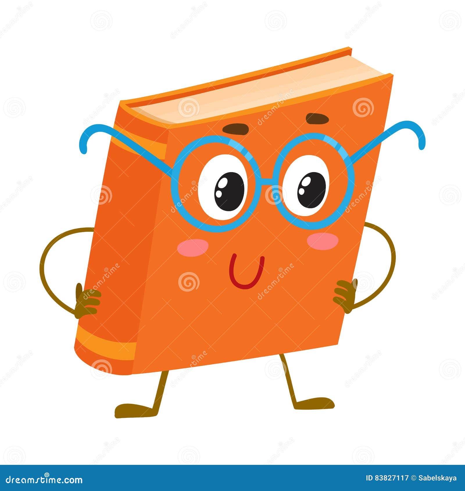 Funny Orange Book Character in Round Blue Nerdish Glasses Stock Vector ...