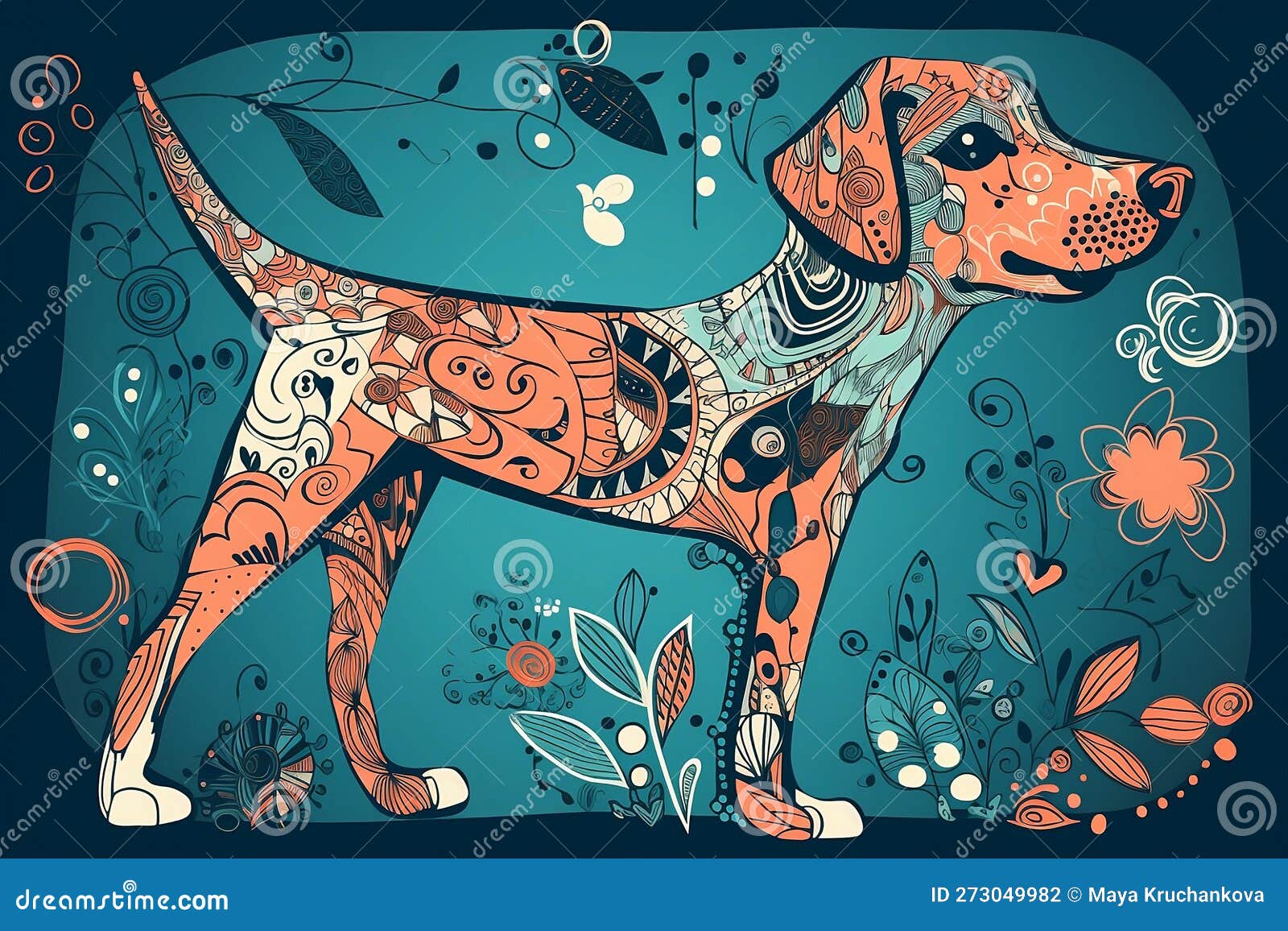 Funny Painted Dog on Blue Background Stock Illustration Illustration