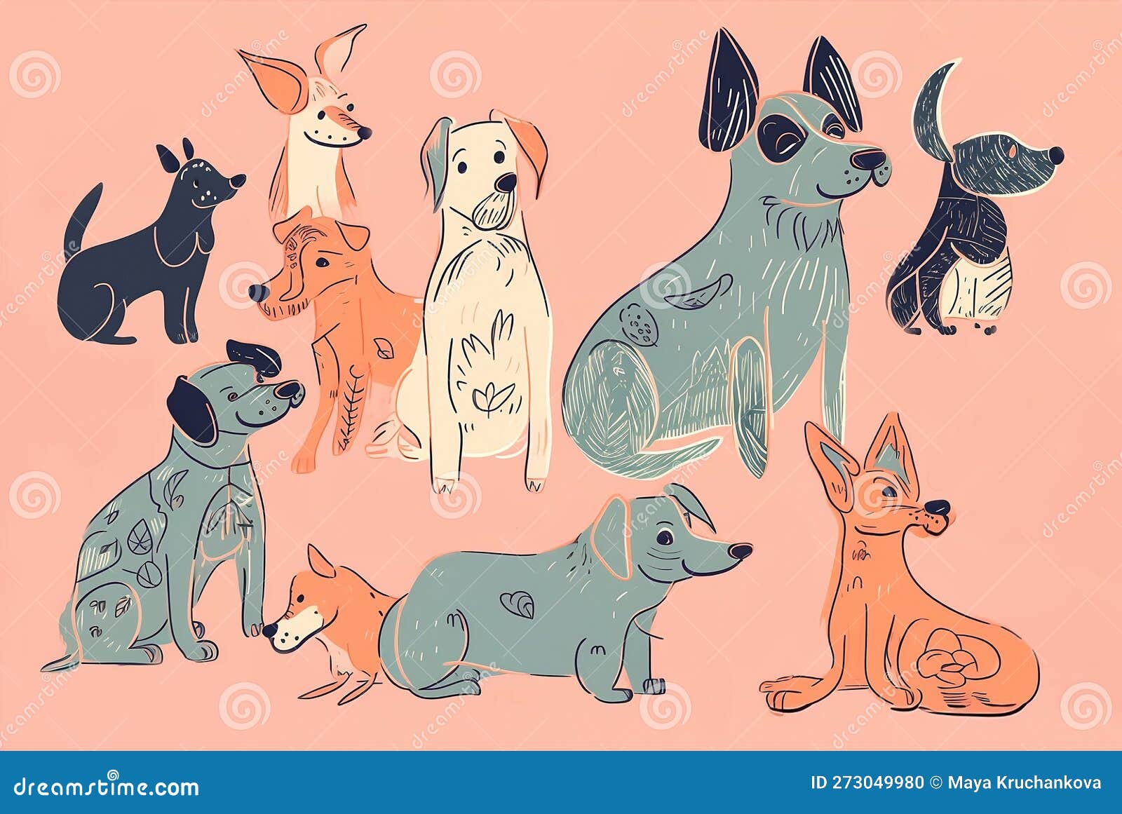 Funny Painted Dogs on Orange Background Stock Illustration