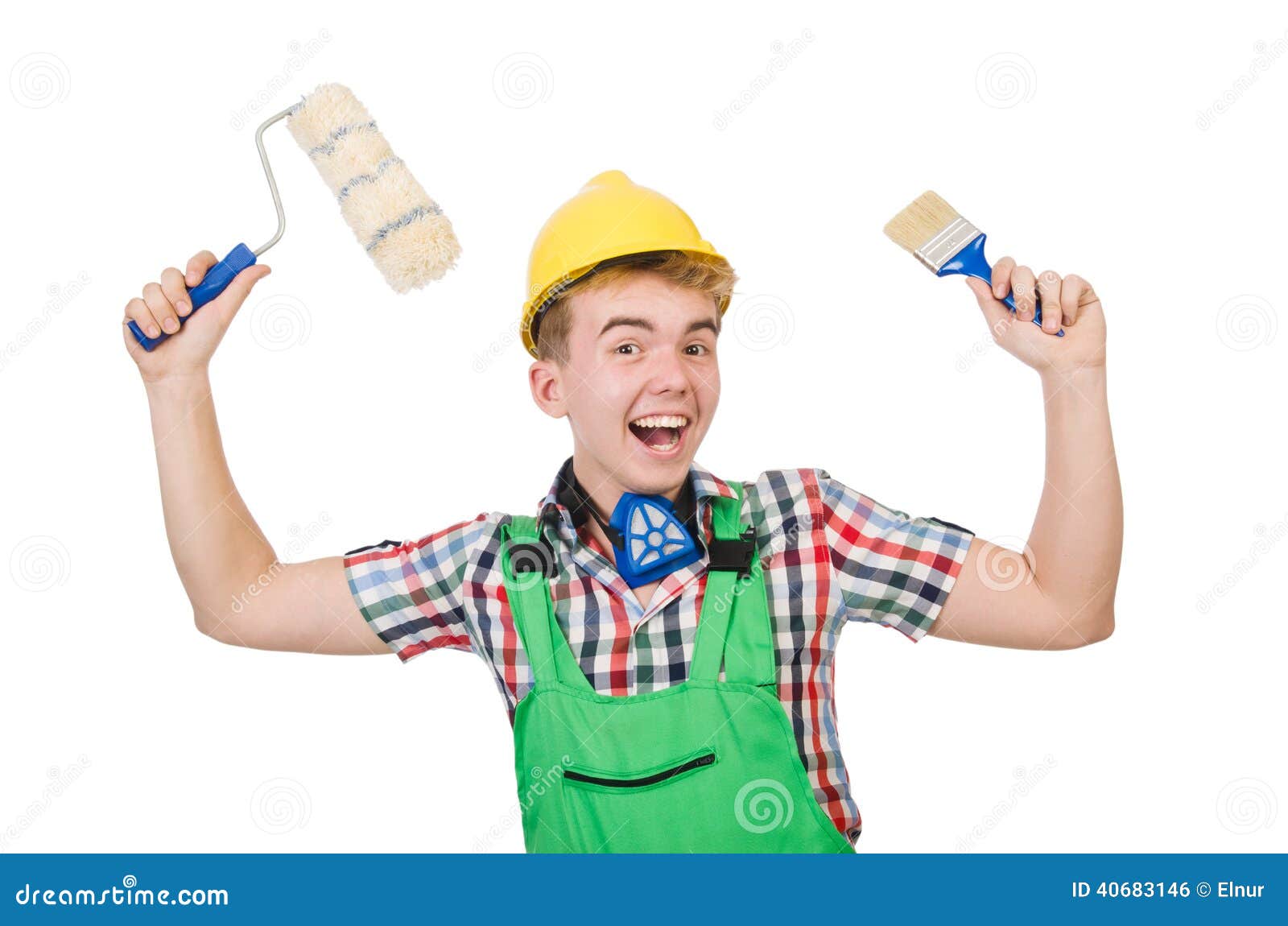 Funny painter stock photo. Image of paint, brush, overalls 40683146