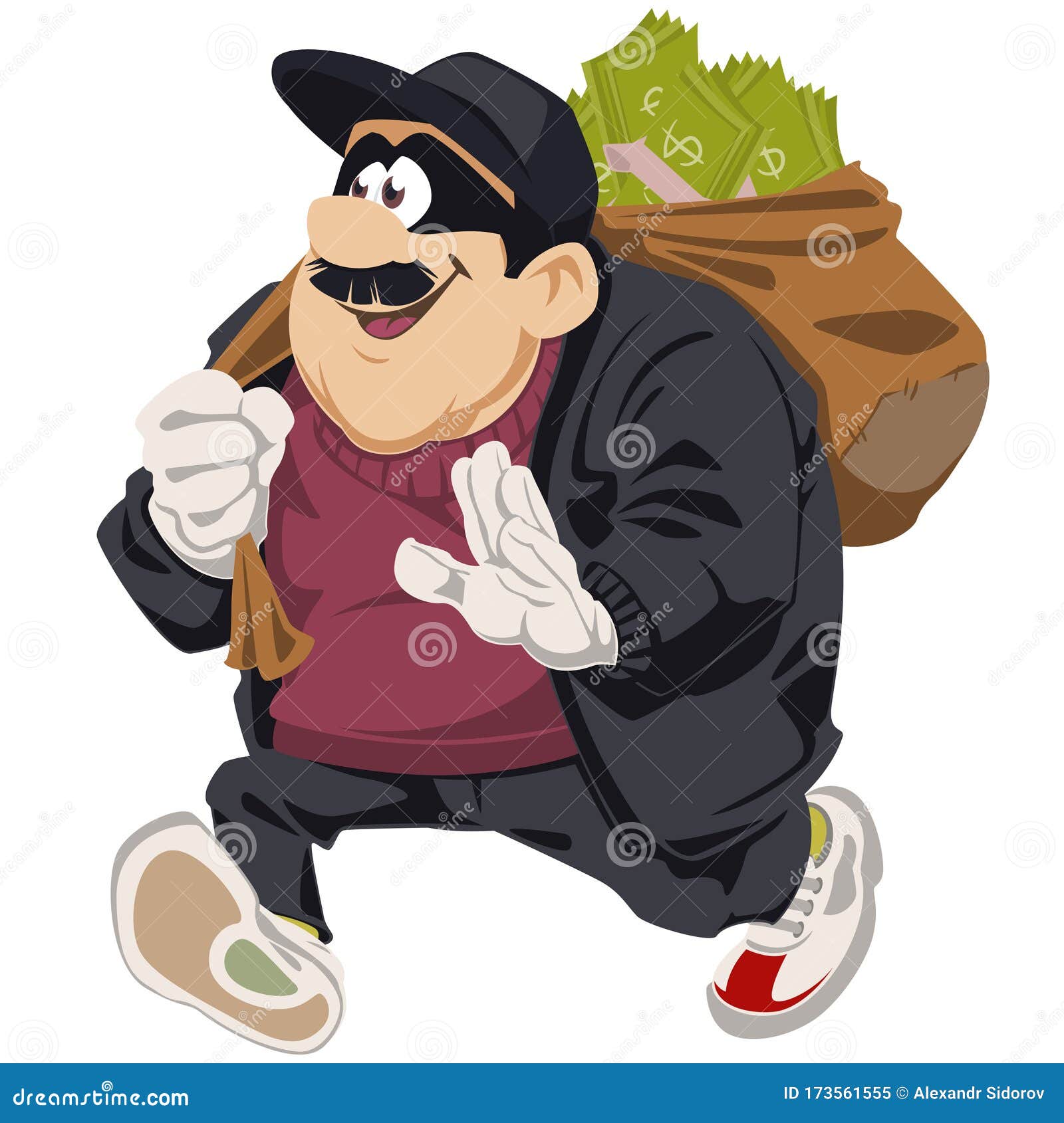 Cartoon Thief in Mask with Sack. Funny People Stock Vector - Illustration  of money, broke: 173561555