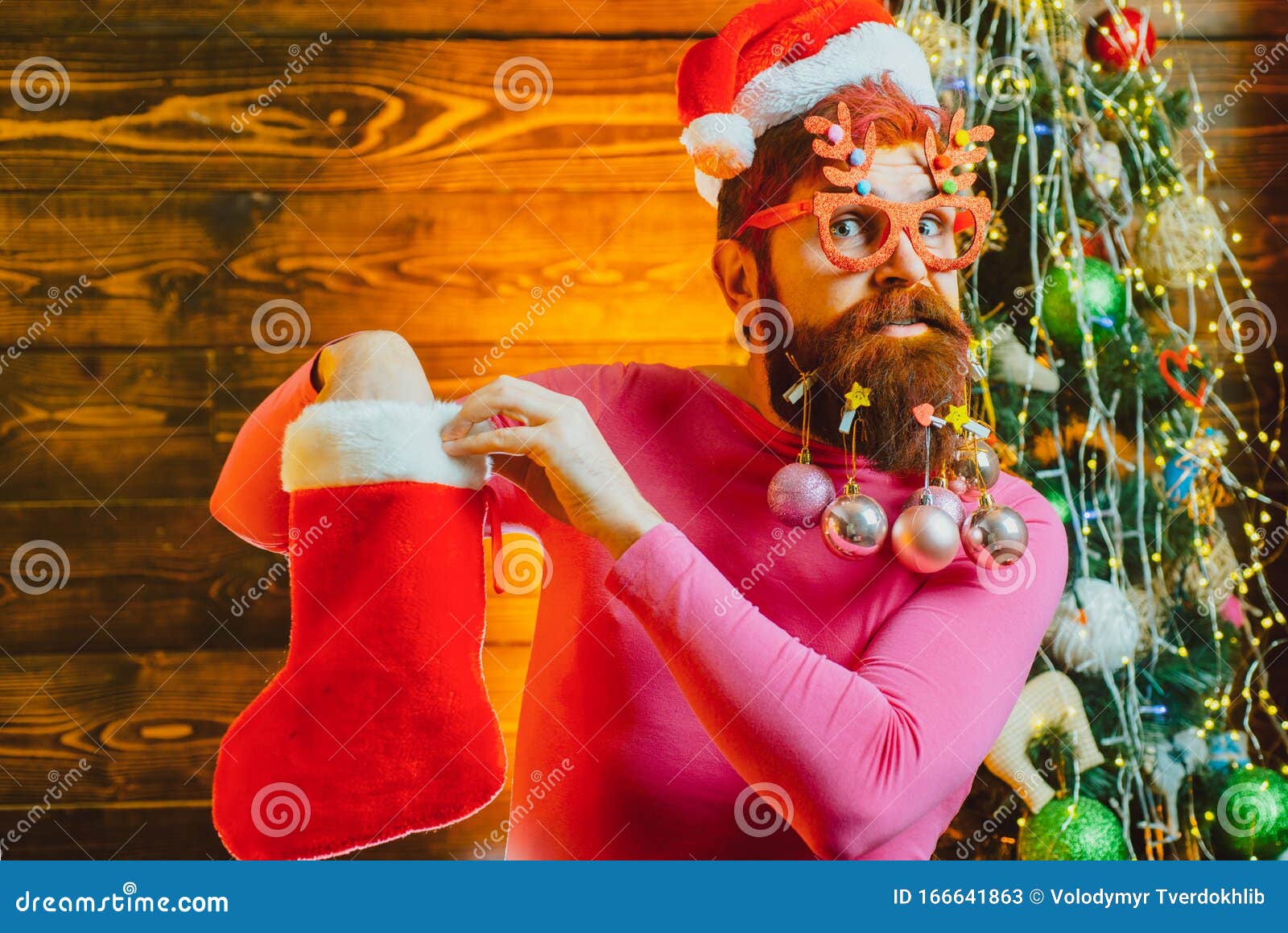 Funny People Christmas. Santa Claus - Bearded Hipster. Stock Image ...