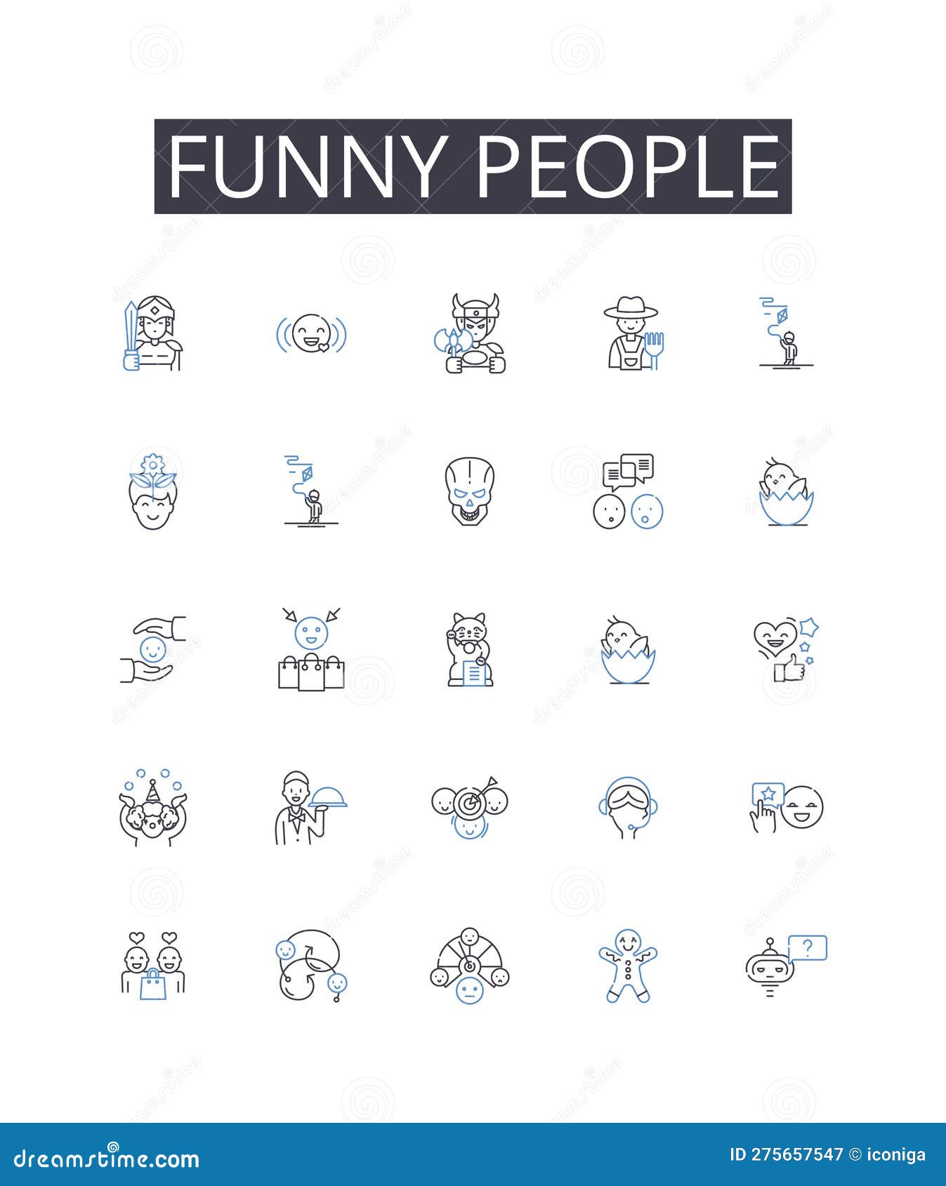 funny people line icons collection. comedians, jokers, clowns, witty individuals, amusing people, humorous folks