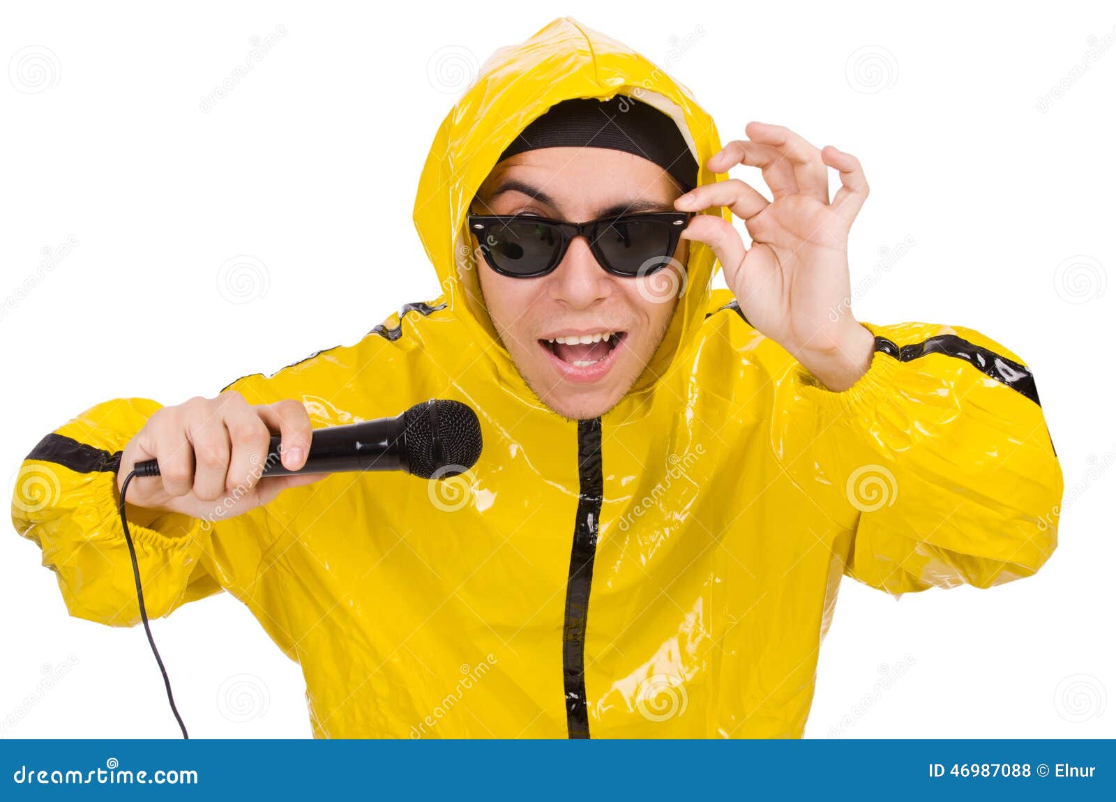 Funny Performer with Mic Isolated Stock Photo - Image of music, funky:  46987088