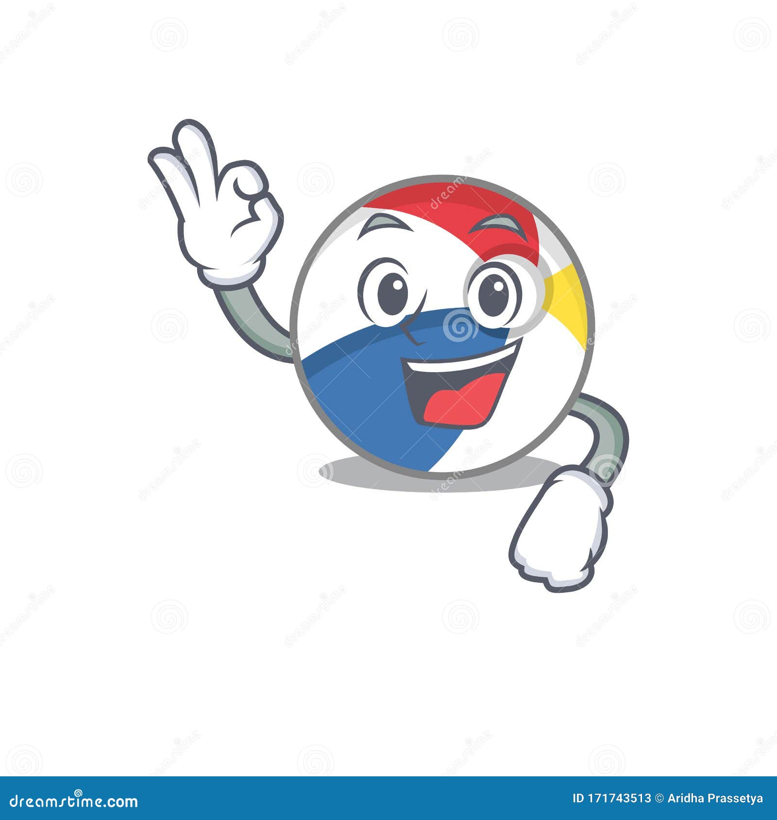 A Funny Picture of Beach Ball Making an Okay Gesture Stock Vector