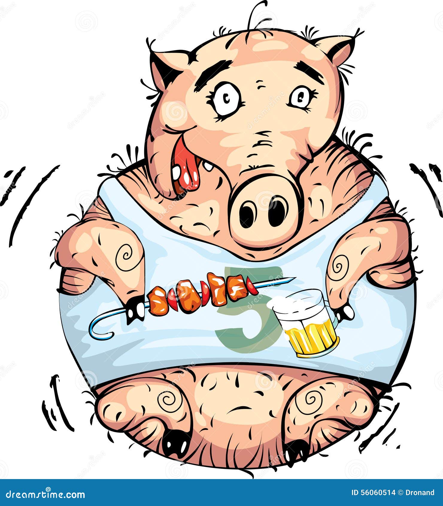 Funny Pig with Beer and Meat Stock Vector picture