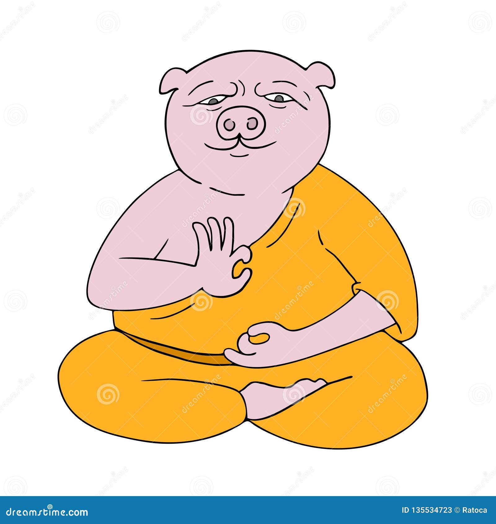 Funny pig meditating stock illustration. Illustration of culture