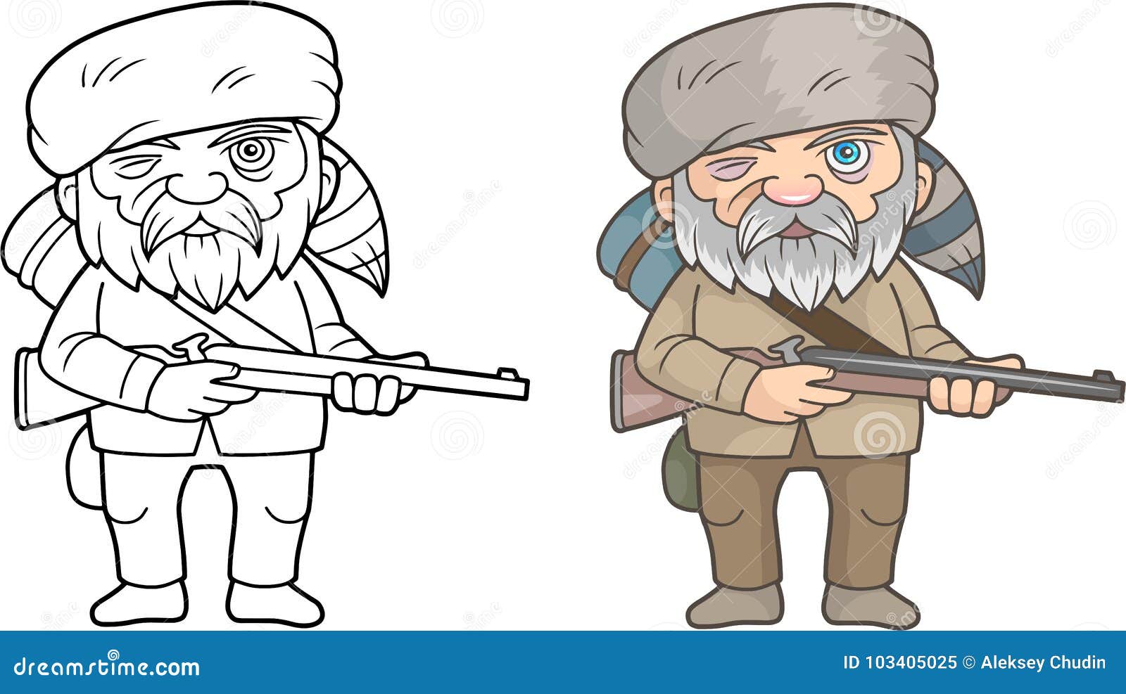 funny pioneer with a rifle in his hands