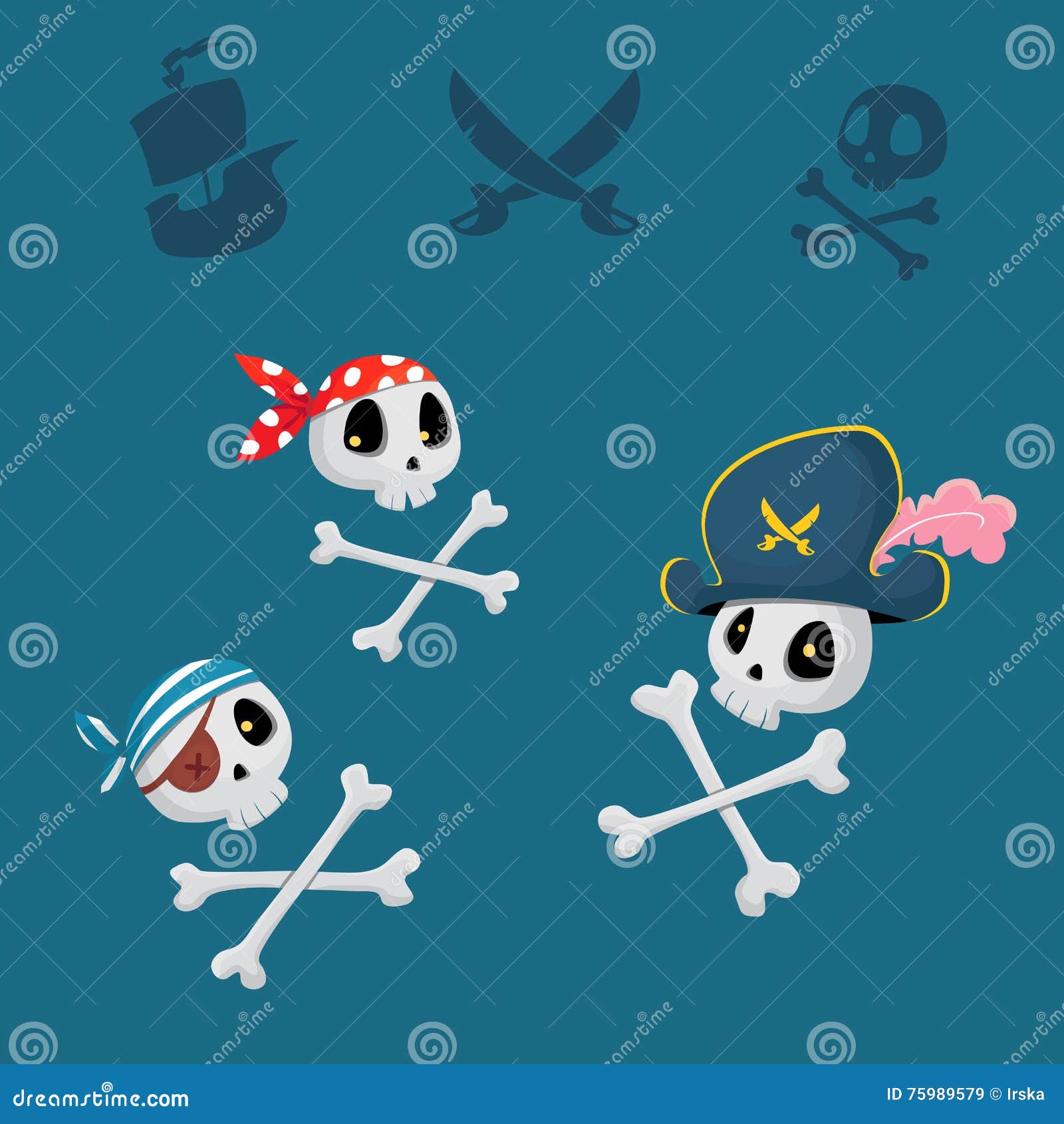 Funny pirates sculls vector set for party or poster